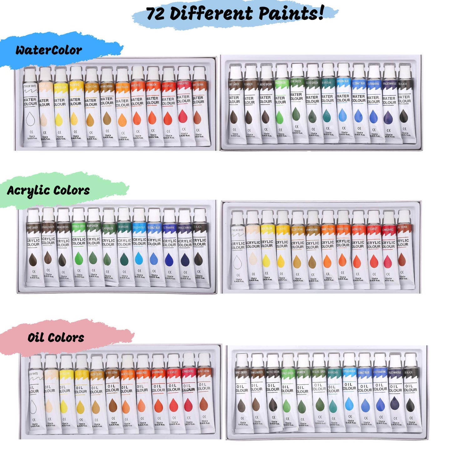 J MARK Painting Kit for Adults, Oil Paint Set- All in Deluxe Acrylic, Watercolor and Oil Painting Set