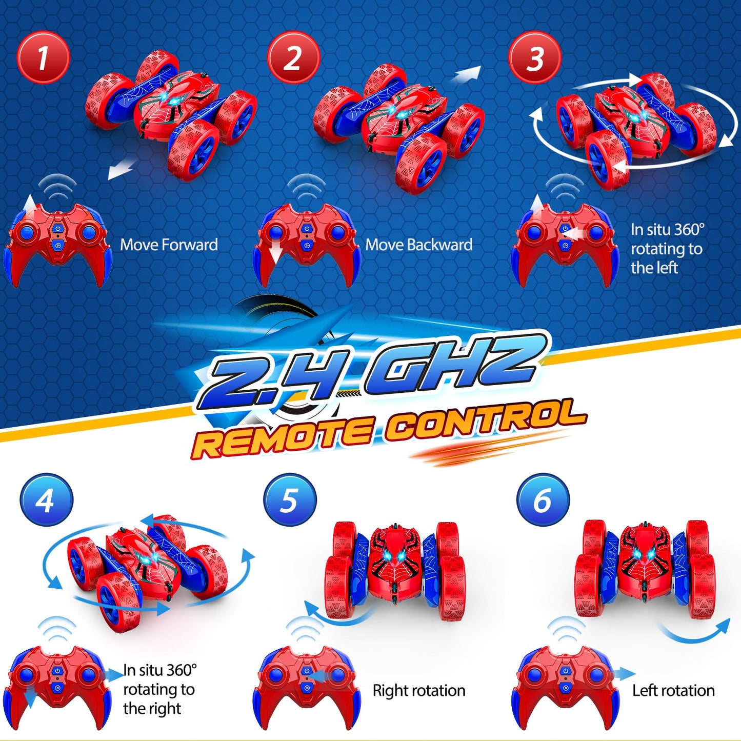 Yeriayha RC Cars Toys for 3 4 5 6 7 8 9 10 Year Old Boys,Double Sided 360° Flip 4WD Remote Control Car 2.4GHz Electric Rechargeable Toys for Ages 4-6 5-7 for Birthday Christmas Basket Stuffers