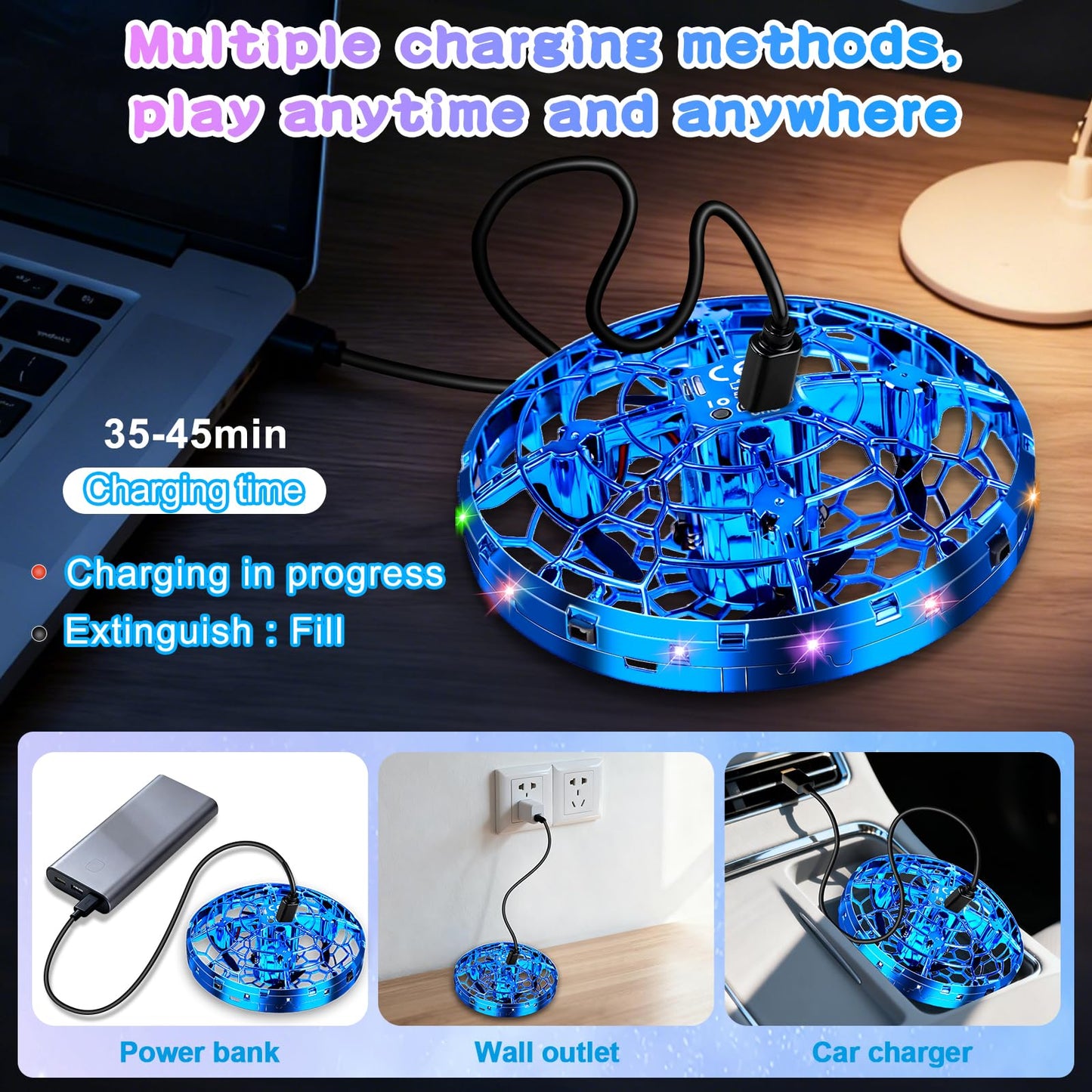 Vantexi Drone for Kids, 2026 Upgrade Flying Toys with LED, Hover Boomerang Mini Drone, Hand Operated UFO Flying Orb Ball, Christmas Birthday Gifts for 6 7 8 9 10 11 12+ Boys Indoor Outdoor (Blue)