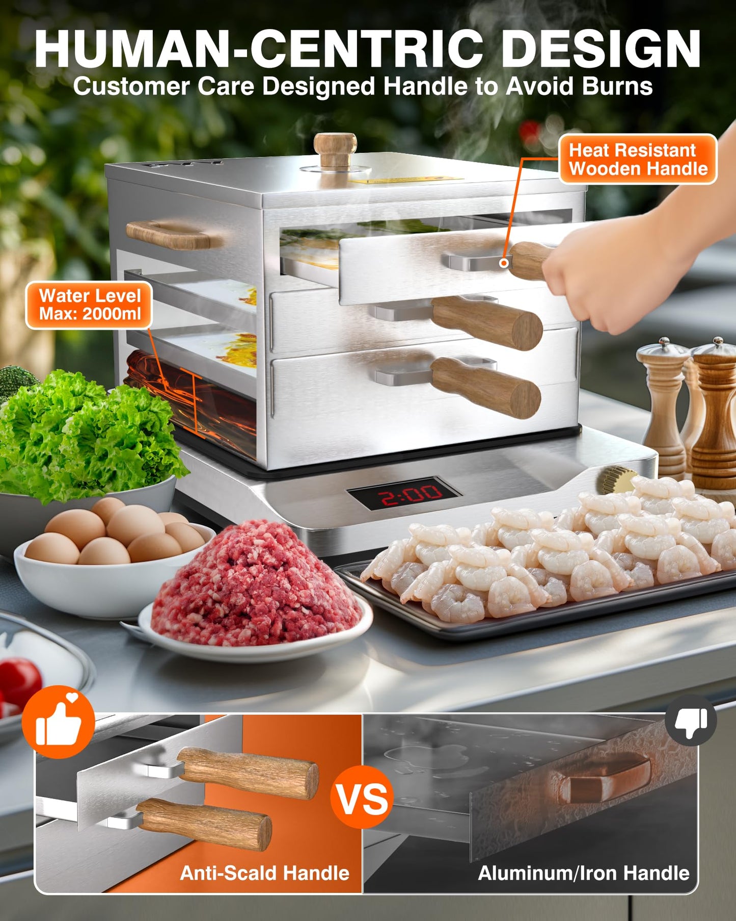 PYY Rice Noodle Roll Steamer Machine - 3 Layers 4 Trays Cantonese Cheung Fun Machine，Anti-scalding Handle Changfen Maker for Commercial and Home, Extra Stainless Steel Steam Tray and Wooden Handle