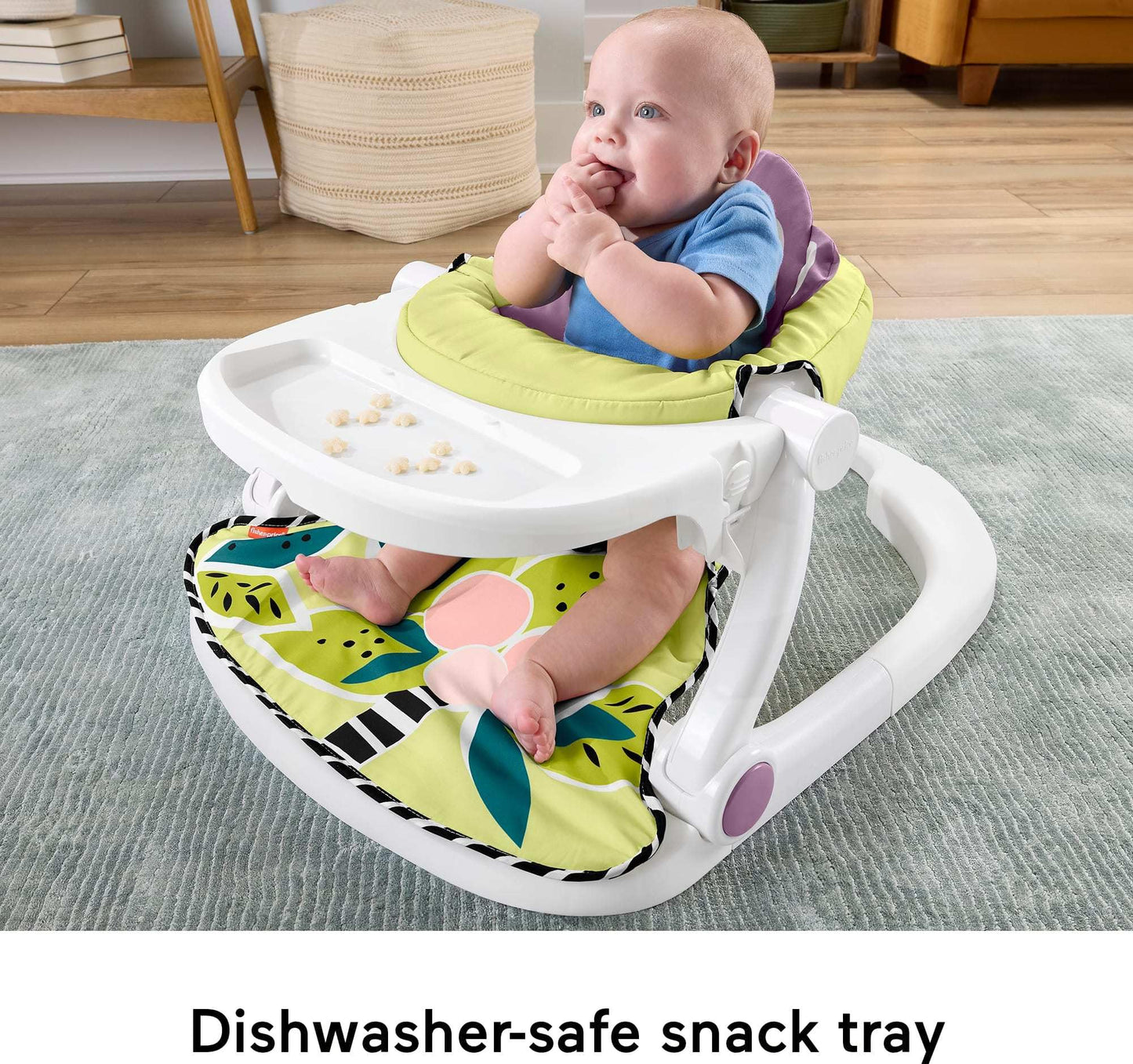 Fisher-Price Portable Baby Chair Kick & Play Deluxe Sit-Me-Up Seat with Piano Learning Toy & Tray for Infants to Toddlers, Purple Monkey
