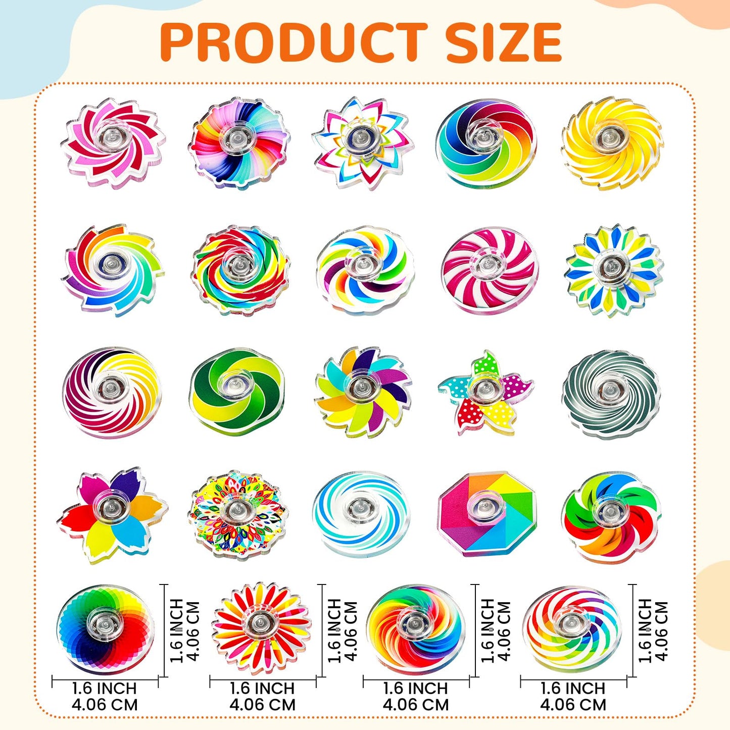 SCIONE 24Pack Mini Fidget Spinner Toys,Rainbow Party Favors for Kids Birthday Party Favors,Return Gifts,Goodie Bags Stuffers,Treasure Box Toy Classroom Prizes