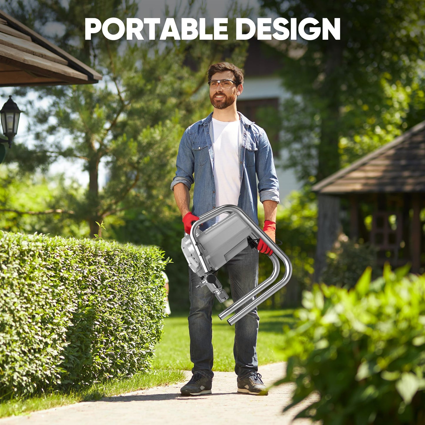 POXURIO 1200W Airless Paint Sprayer, 3300PSI High Efficiency Paint Sprayer Gun, Thinning-Free, with Extension Rod, Stand Airless Sprayer for Home Exterior and Interior, Garage, Deck, Furniture