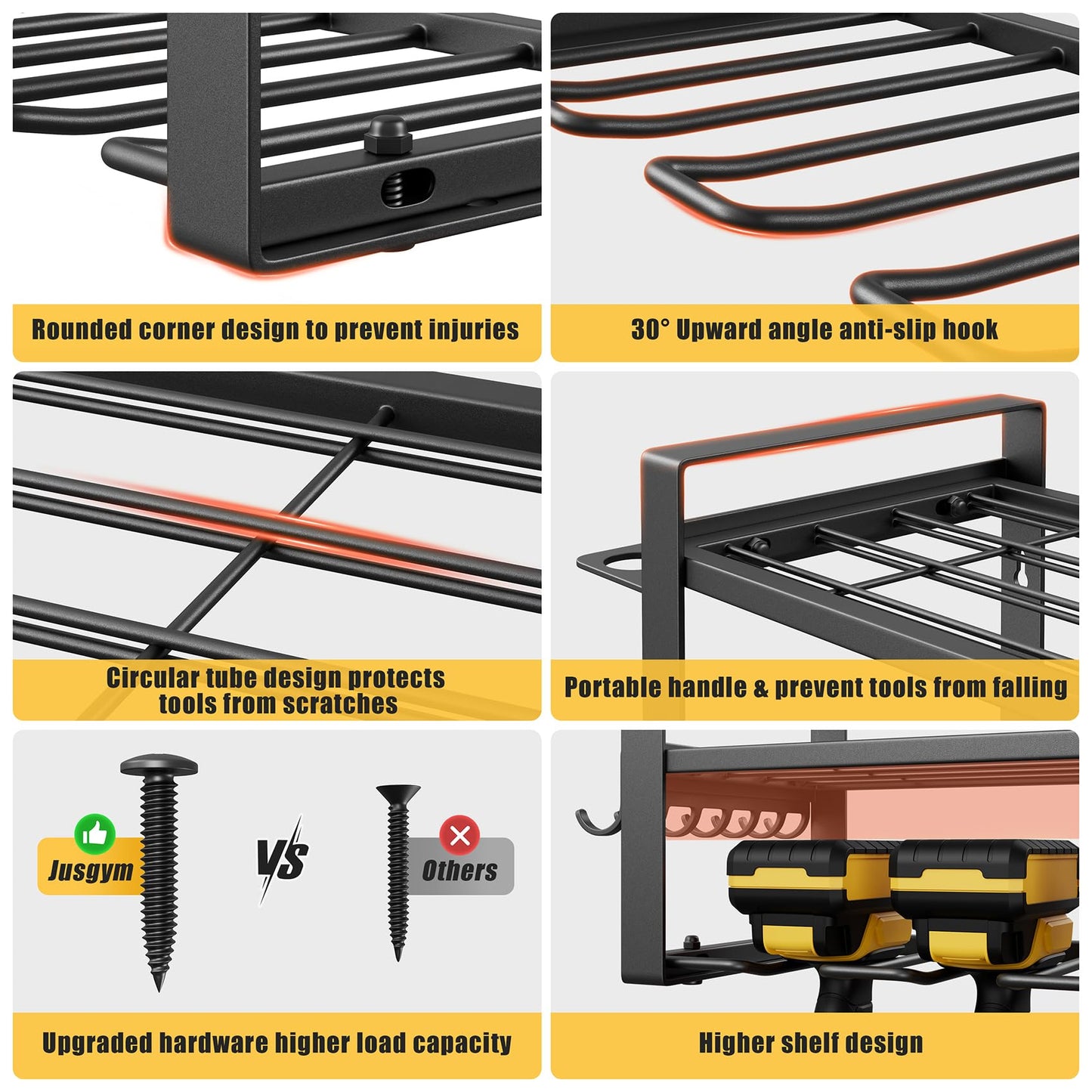 Jusgym 3X6FT Overhead Garage Storage Rack and Power Tool Organizer Wall Mount