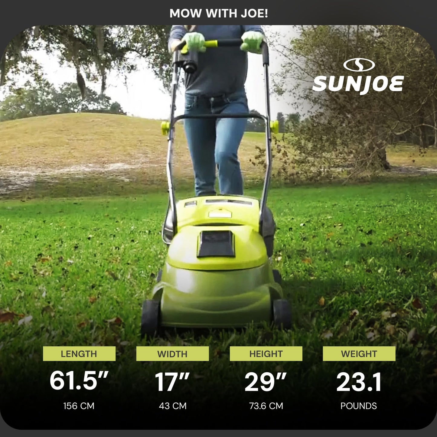 Sun Joe MJ401C 14-Inch 28-Volt Cordless Push Lawn Mower, w/10.6-Gallon Collection Bag, 3-Position Height Adjustment, Safety Key, 14 inches, Green