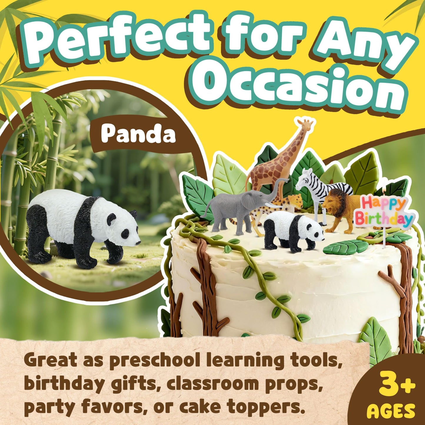 Beetots Safari Animal Figurines Set for Kids, 10 Piece Realistic Wild Zoo Animals Collection with Elephant, Lion, Tiger, Giraffe, Educational Toys for Toddlers Boys Girls