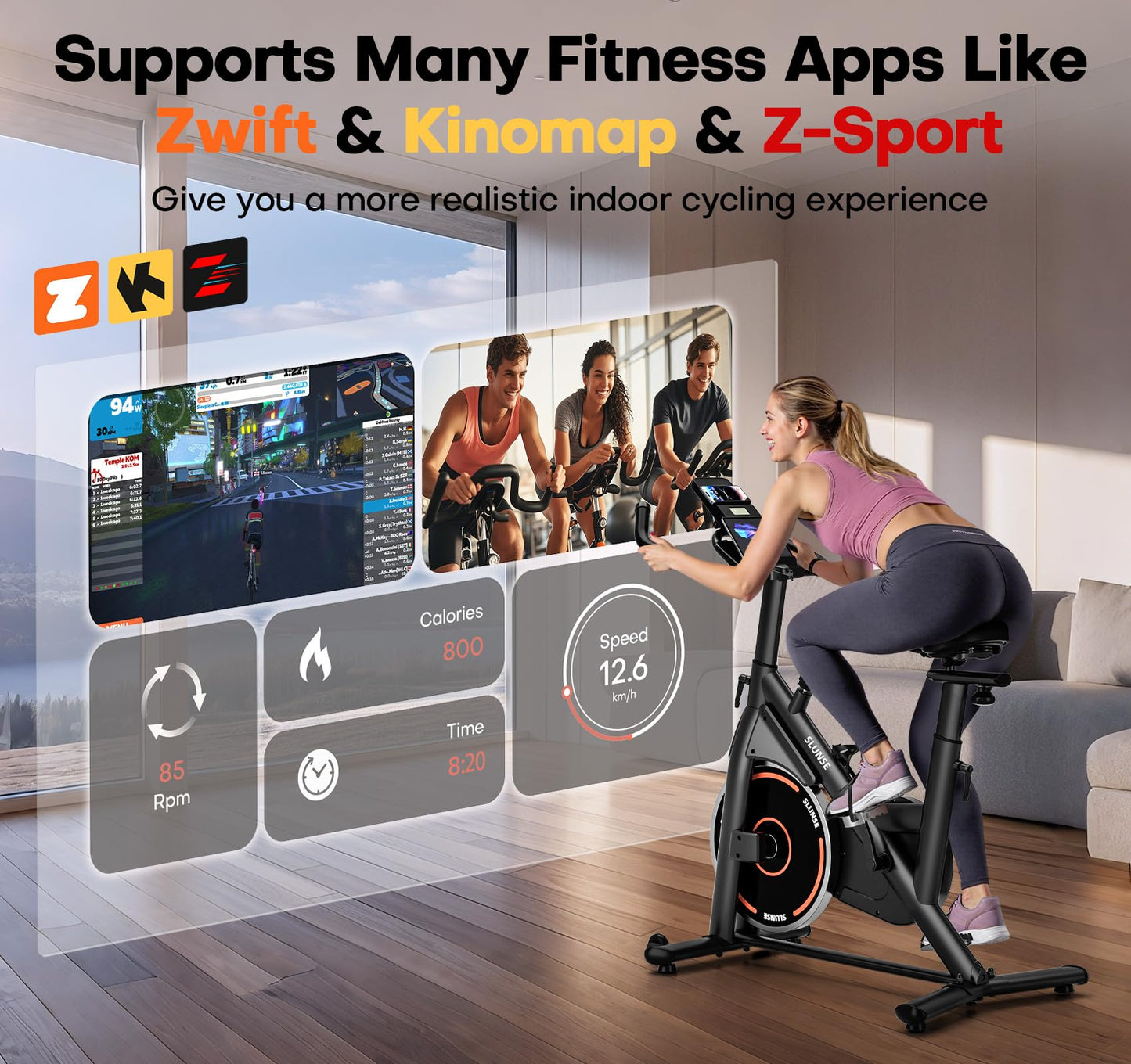 Exercise Bike, Adjustable Magnetic Resistance Stationary Bikes for Home with App Compatible, Silent Indoor Cycling Bike with 350lbs Weight Capacity Comfortable Seat, Digital Monitor & Phone Mount