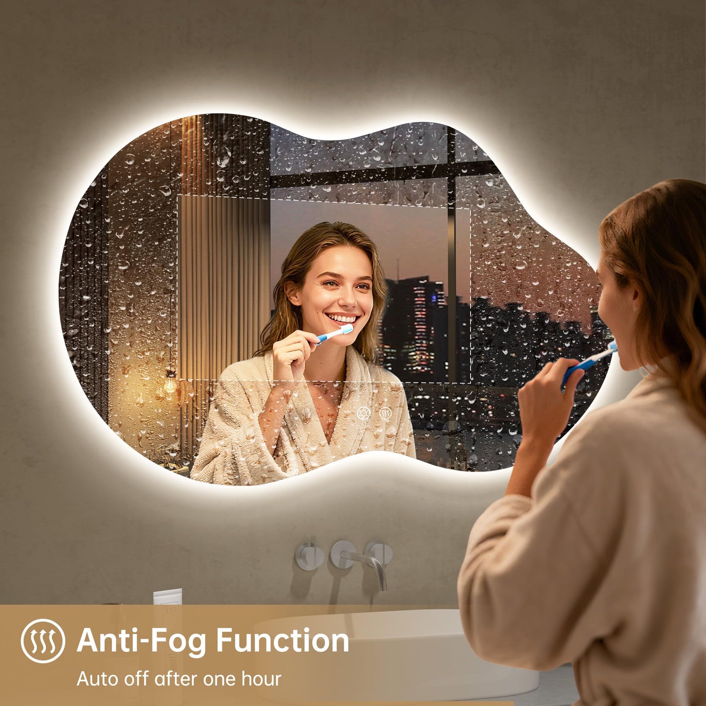 LOVESPEJO Irregular Backlit Mirror Bathroom 40x24 Inch, Asymmetrical Cloud LED Bathroom Mirror with Lights, Fogless, Dimmable, 3 Color Changing, Shatterproof