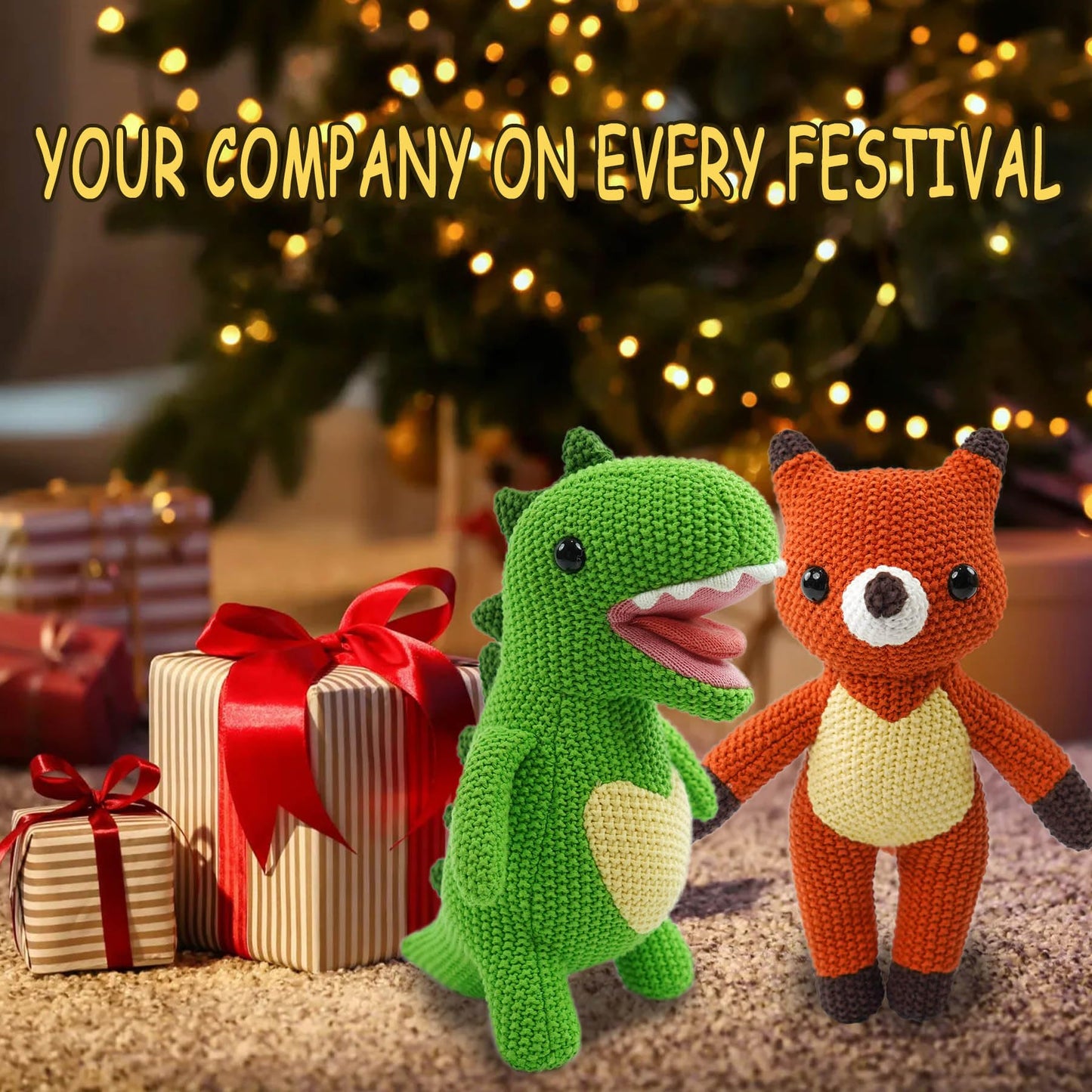 JUSTQUNSEEN Knitted Dinosaur Stuffed Animal,11 Inch Stuffed Animals Plush Dinosaur Cute Animal Dinosau rs Toy for Girl,Soft Toy Cotton Plush Knitte Stuffed Animals Birthday