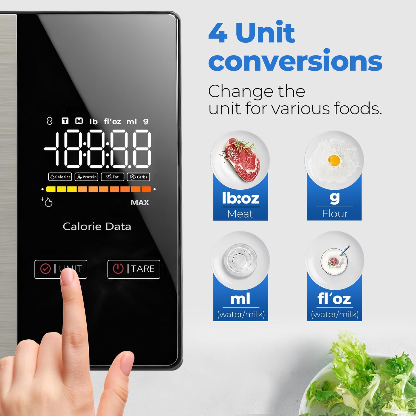 WARMKEY Smart Nutrition Food Scale - Digital Kitchen Scale with Nutritional Calculator App,Tare Function,Track Calories &19 Nutrients,11lb/5kg, Grams/Ounces,Stainless Steel for Weight Loss&Diet
