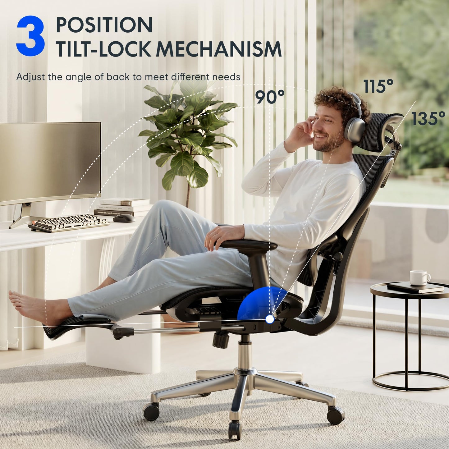 FLEXISPOT ErgoX Premium Ergonomic Office Chair with Footrest- Adjustable 3D Armrests, Dynamic Lumbar Support, Recline & Tilt Function, Mesh Seat, for Home & Office Use,Blue