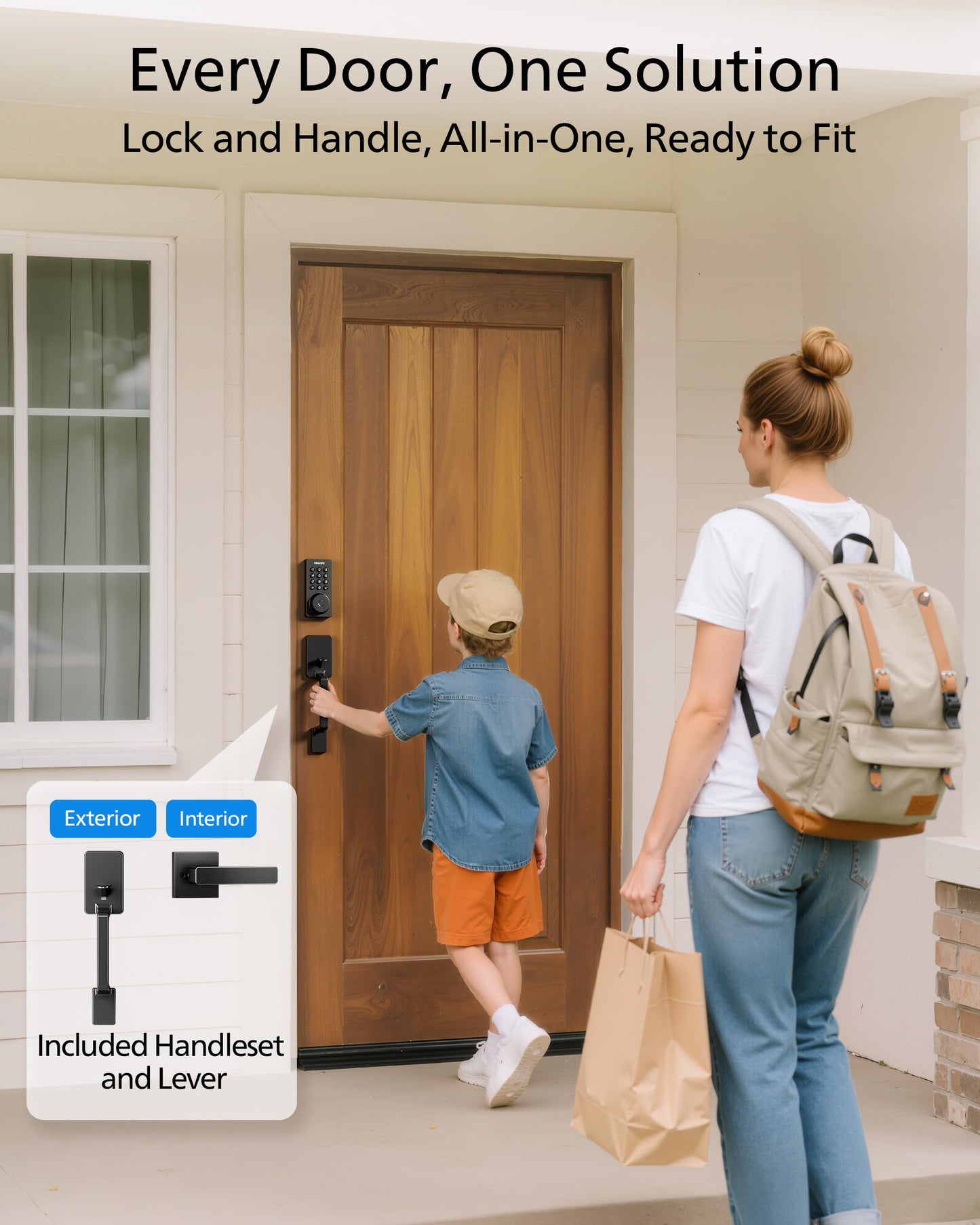 Philips Wi-Fi Smart Door Lock Deadbolt with Handle Set, Keyless Entry Door Lock for Front Door Set, Portable Fingerprint Door Lock with App Control, IP53 Waterproof, Auto Lock, Alexa Voice Control