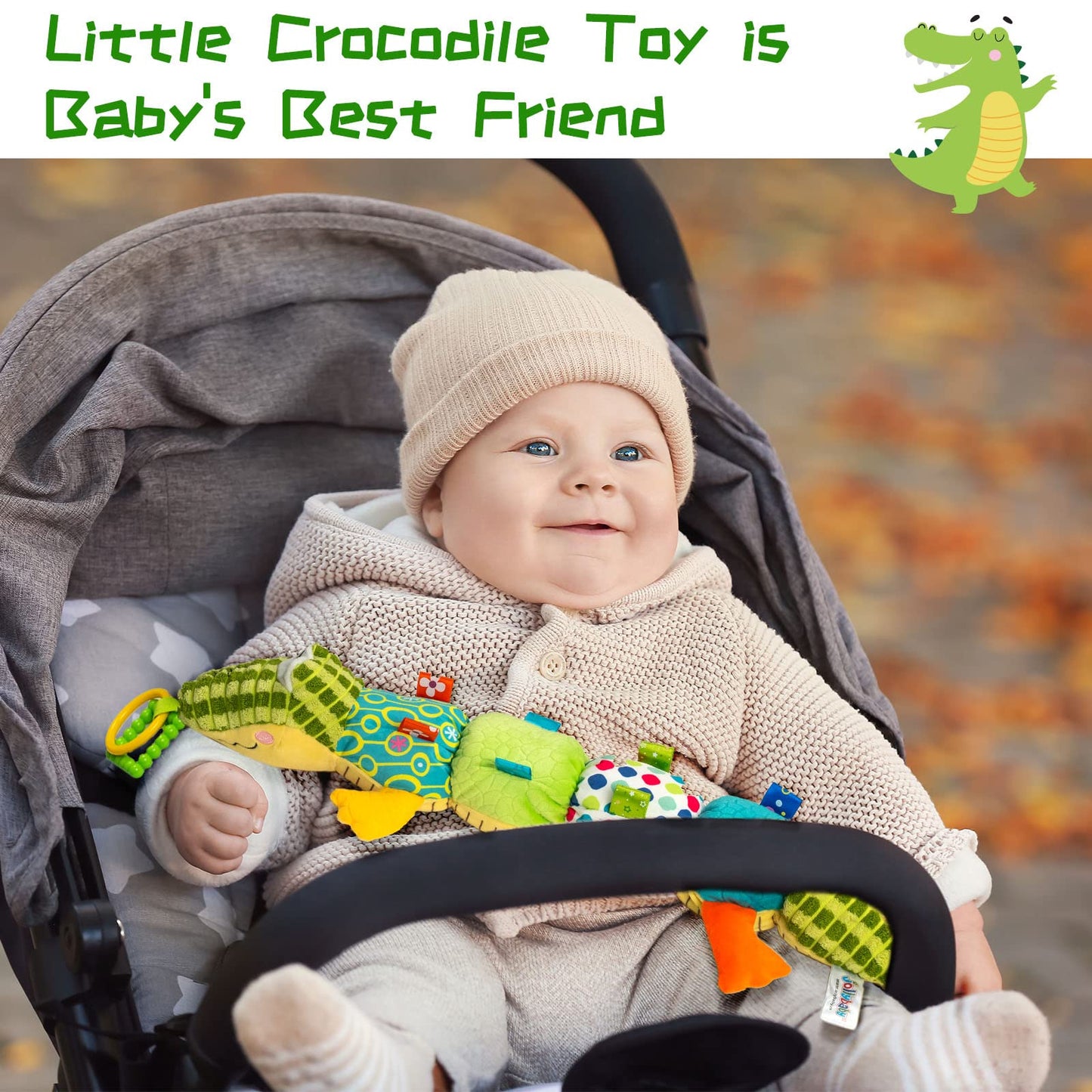 Jollybaby Baby Toys, Tummy Time Baby Toys 6-12 Month with Rattles, Crinkle, Newborn Musical Toy for Infant 0 3 6 9 12 Months Boys & Girls-Alligator
