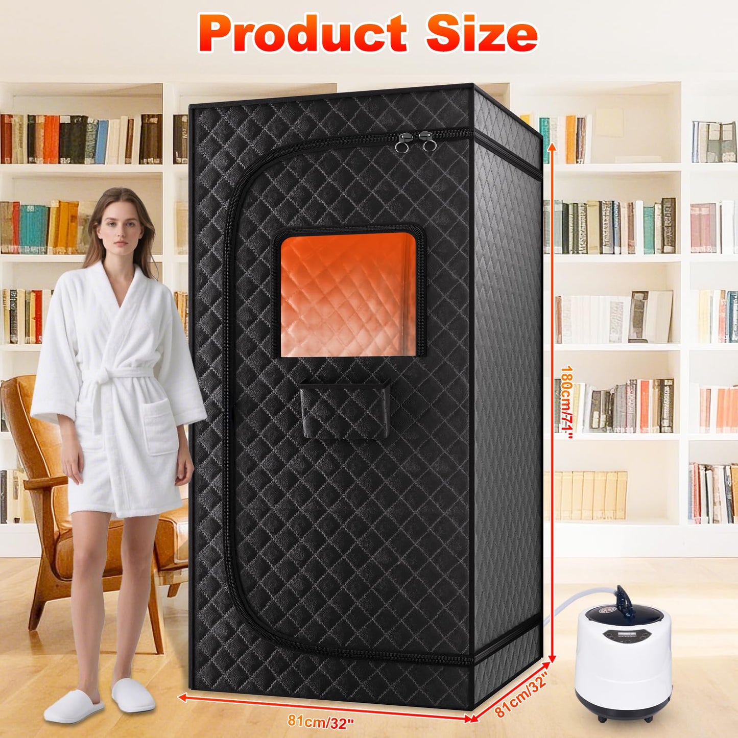 yamxun Portable Steam Sauna Box for Home: Full Size Sauna Tent for Personal Spa - Fast Heating Sauna Box with 3L Steamer, Folding Chair, Remote Control, 32" x 32" x 71"