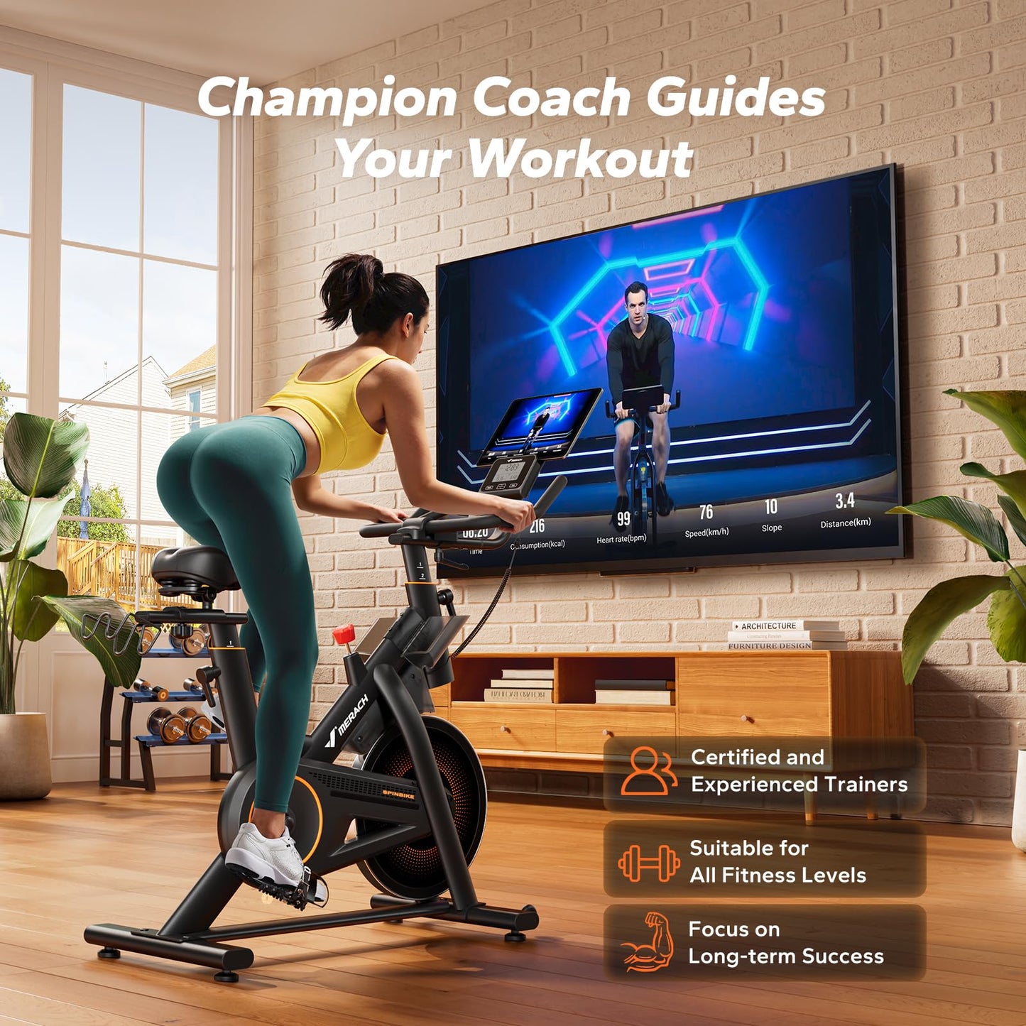 Merach Magnetic Exercise Bike, Self powered Indoor Cycling Bike with Self-Developed App, 350 lbs Weight Capacity & 40 lbs Flywheel, Stationary Bikes for Home Cardio Gym Fitness