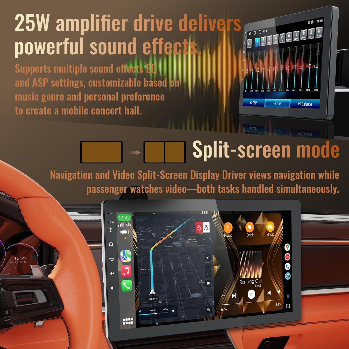 Haudio 10.1 Inch Single Din Car Stereo, Rotatable Touch Screen, Wireless CarPlay & Android Auto, Android 13 Car Radio with Bluetooth GPS Backup Camera