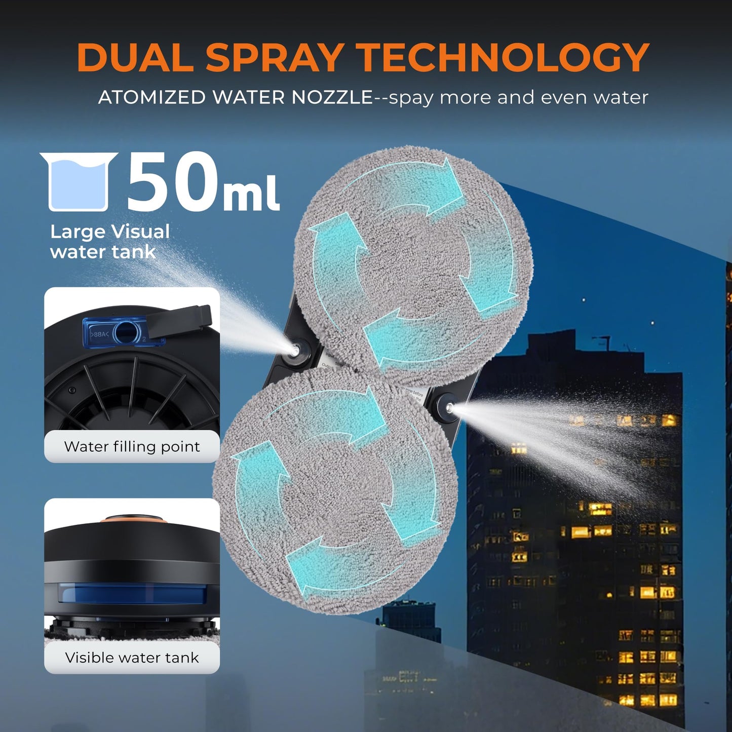 FRUITEAM Window Cleaning Robot with Dual Water Spray, APP and Remote Control, Automatic Window Cleaner with Leather Belt for Frame Glass, Triple Safety System, Smart Path Detection