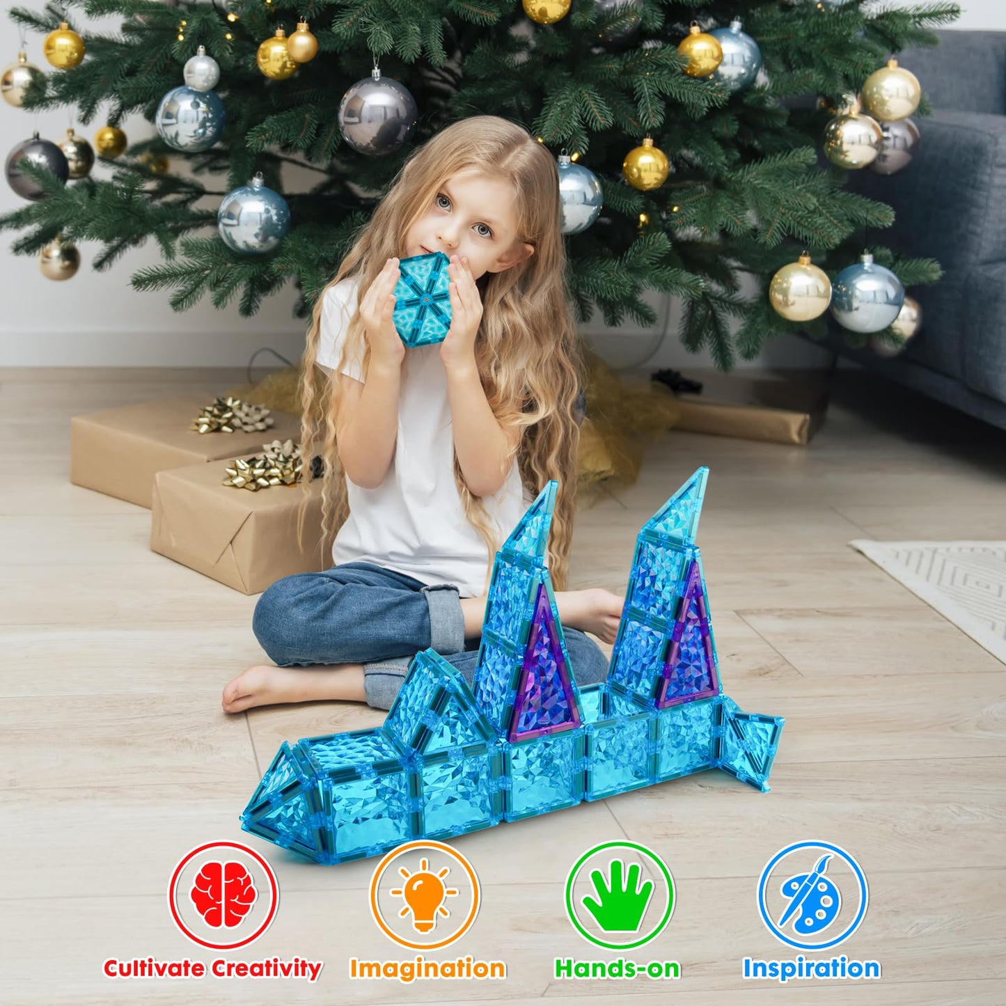 NEOFORMERS Magnetic Tiles 26 pcs Frozen Castle Magnetic Tiles - 3D Diamond Building Blocks, STEM Educational Kids Toys for Pretend Play, Birthday Gifts Montessori Sensory Educational Magnet Toys