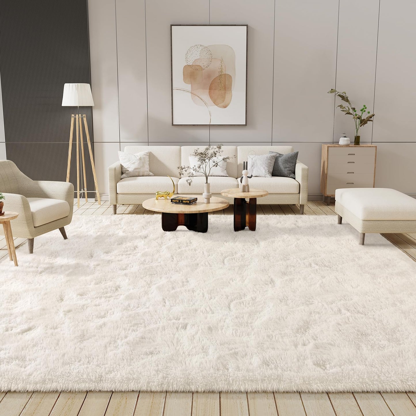 LOCHAS Ultra Soft Indoor Modern Area Rugs Fluffy Living Room Carpets for Children Bedroom Home Decor Nursery Rug 9x12 Feet, Cream