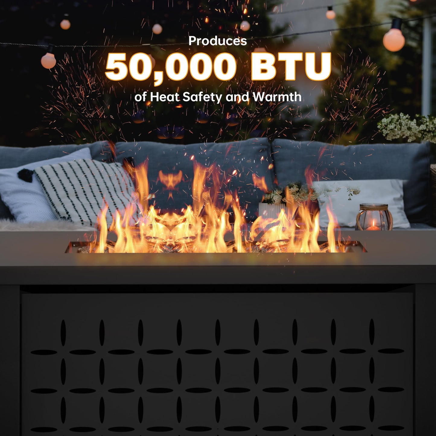 JAMFLY 43in Propane Fire Pit Table, Outdoor Gas Fire Pit for Patio, 50,000 BTU with Lava Rocks, Waterproof Cover, and Lid, Perfect for Cozy Gatherings & Relaxing Outdoor Parties