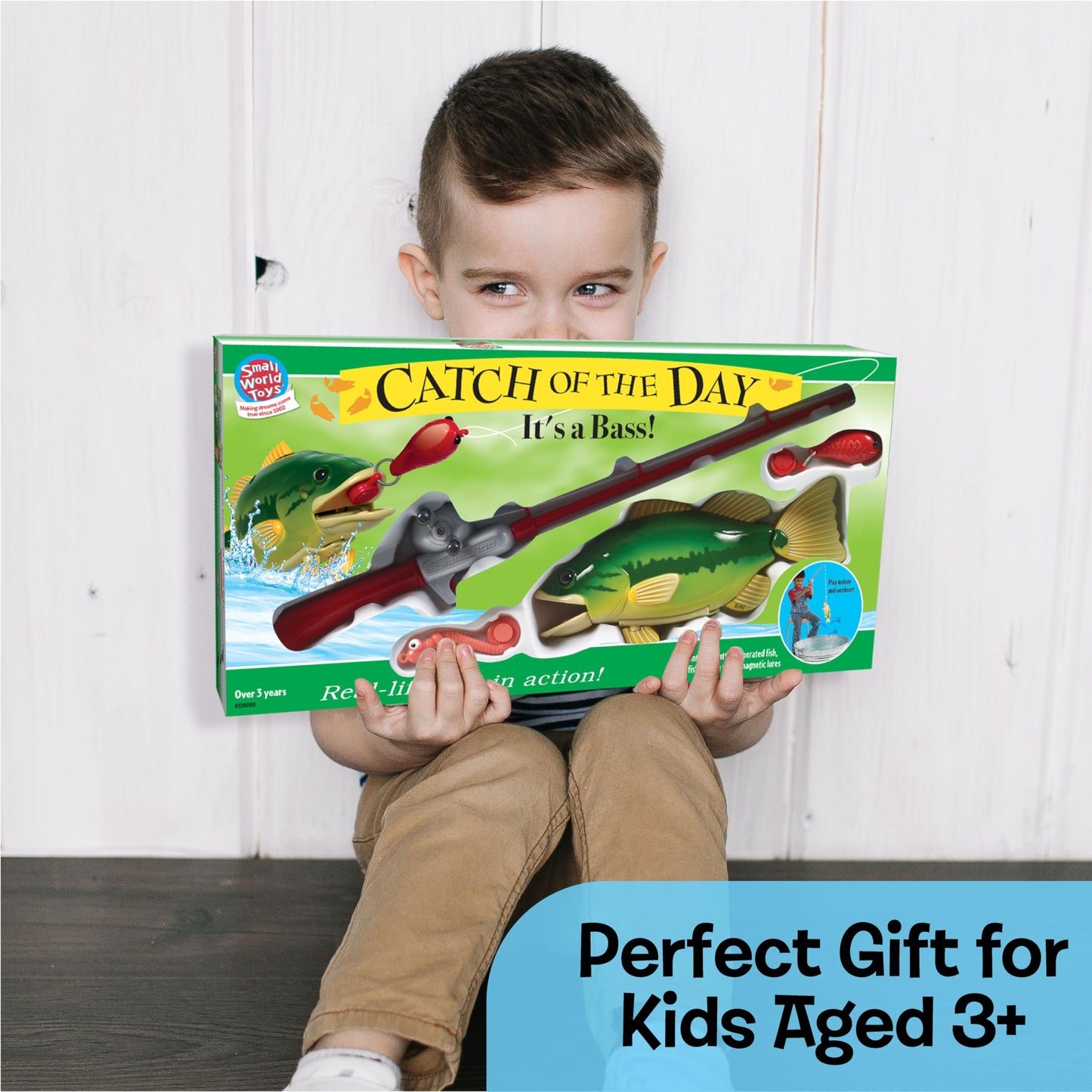 Small World Toys Kids Fishing Game, Catch of The Day Bass Magnetic Fishing Toy for Kids Ages 3+, Includes Toddler Fishing Pole and 1 Fish, Water Fish Toys for Kids, Bath Toy Pools & Tubs