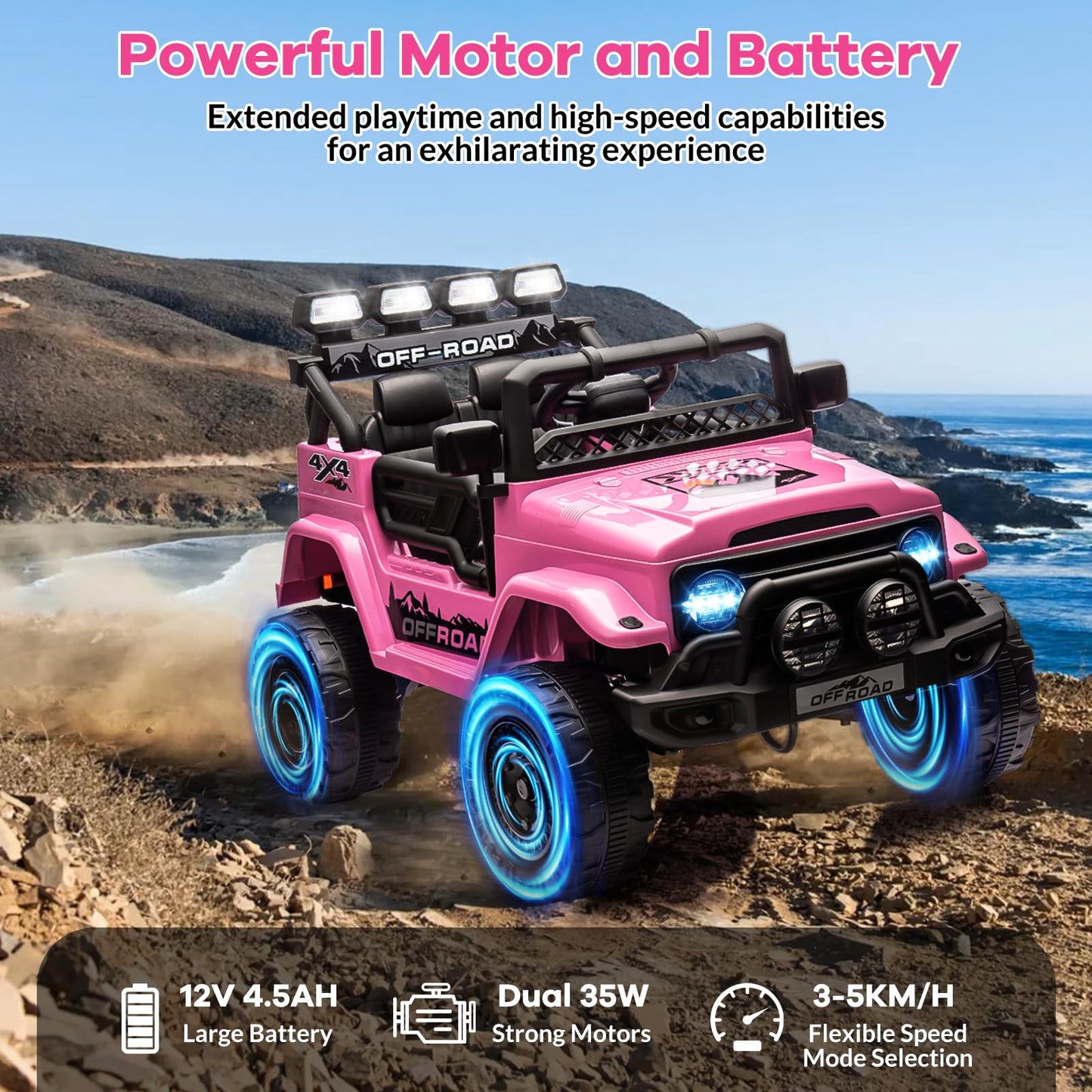 GarveeLife Kids Ride On Toy for Ages 37-96 Months, Electric Truck Ride On Toys with 5MPH Max Speed, Remote Control, Accelerator Pedal, Treaded Tires, Steering Wheel, Music and Story, Pink
