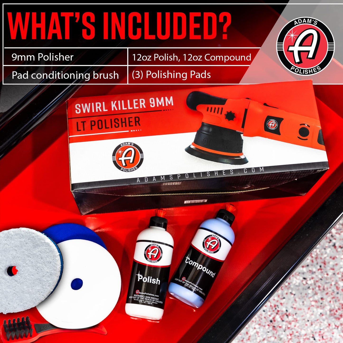 Adam's Polishes 9mm Dual Action Car Polisher (Polishing Kit) - Buffer Car Scratch Remover for Car Detailing | Includes Polish, Compound & Pads