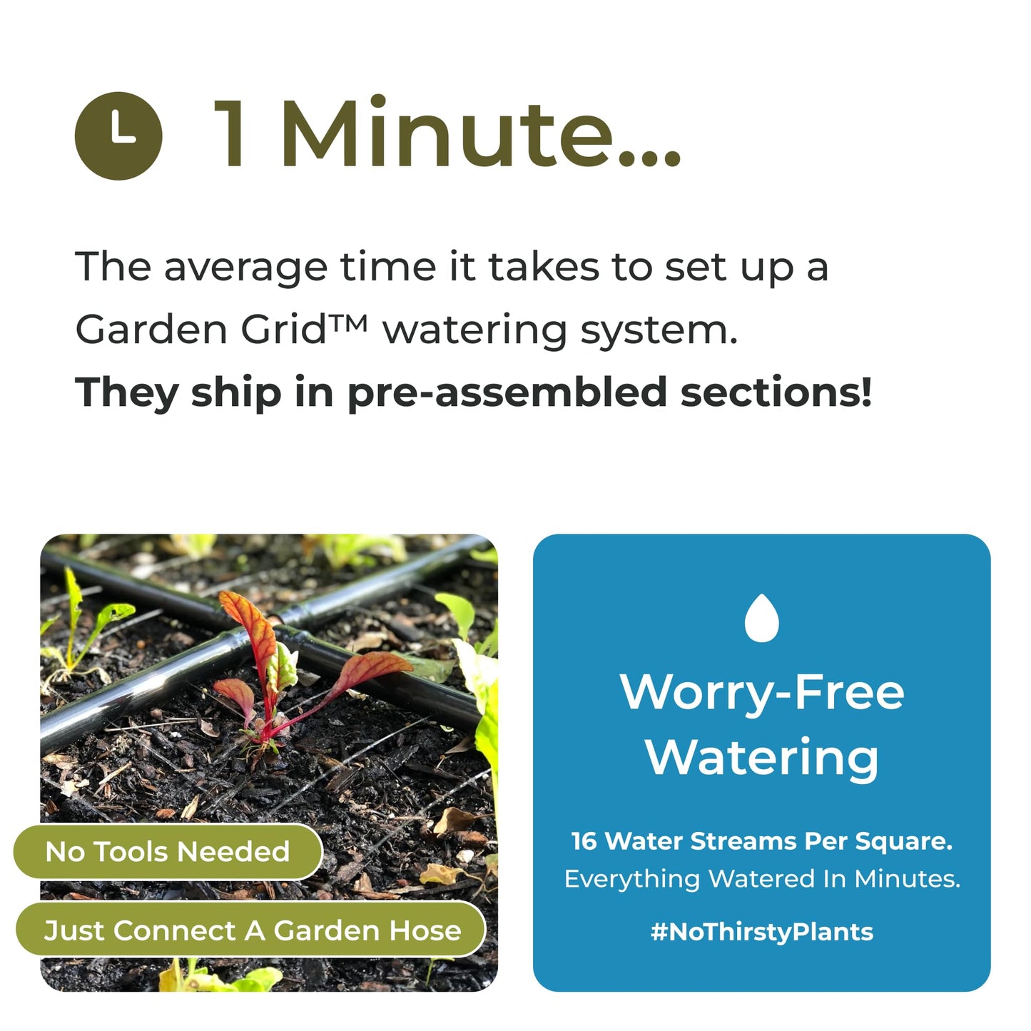 The Garden Grid | Pre-Assembled Garden Bed Watering System – Waters Every Plant Evenly, 2-Minute Setup, Hassle-Free Design Lasts 5–10x Longer Than Drip Kits | USA-Made | 3x8 (33.5"x88")