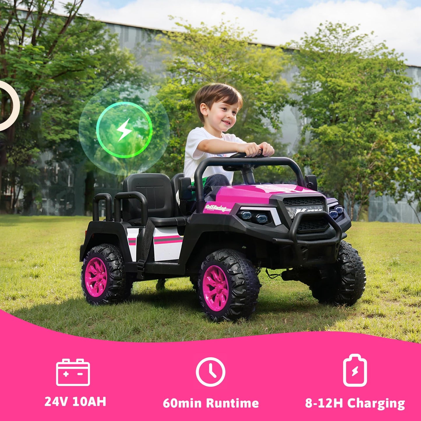 Electric Car for Kids, 24V 4 Seater Ride on Toys w/Parent Remote, 4 Wheeler Suspension, Max 220lbs Weight Capacity, USB, Music, Radio, LED Light, Ride on Truck for Boy/Girl Ages 3-8, Pink