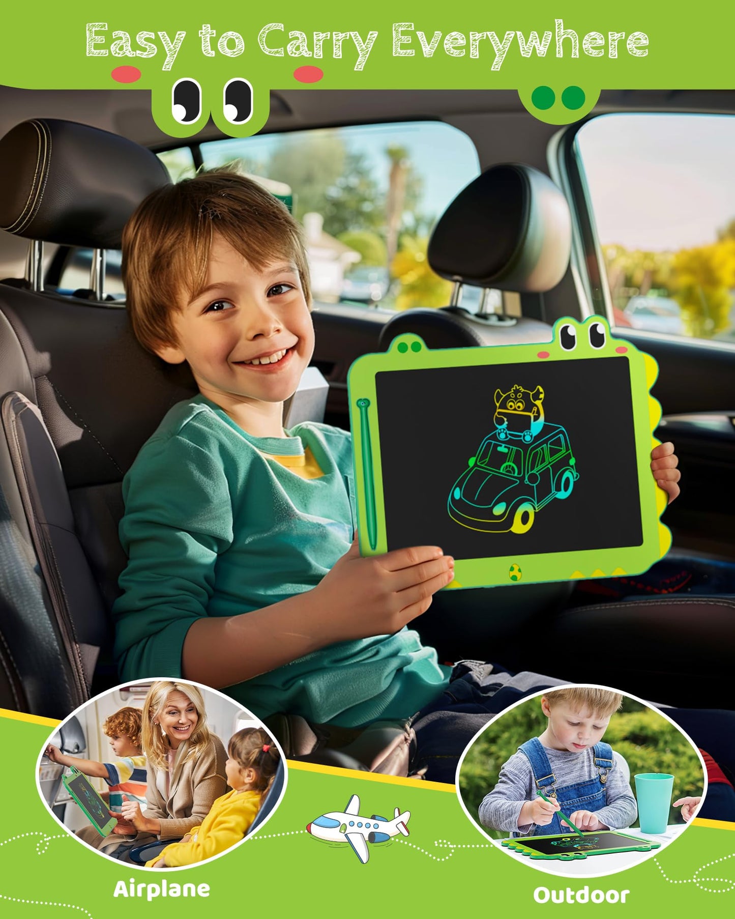 12 inch LCD Writing Tablet for Kids, Unicorn Toys Gifts for Girls Aged 3-5, Toddler Girl Kids Educational Travel Toy, Birthday Gift for 3 4 5 6 7 8 9 Year Old Girl (Green