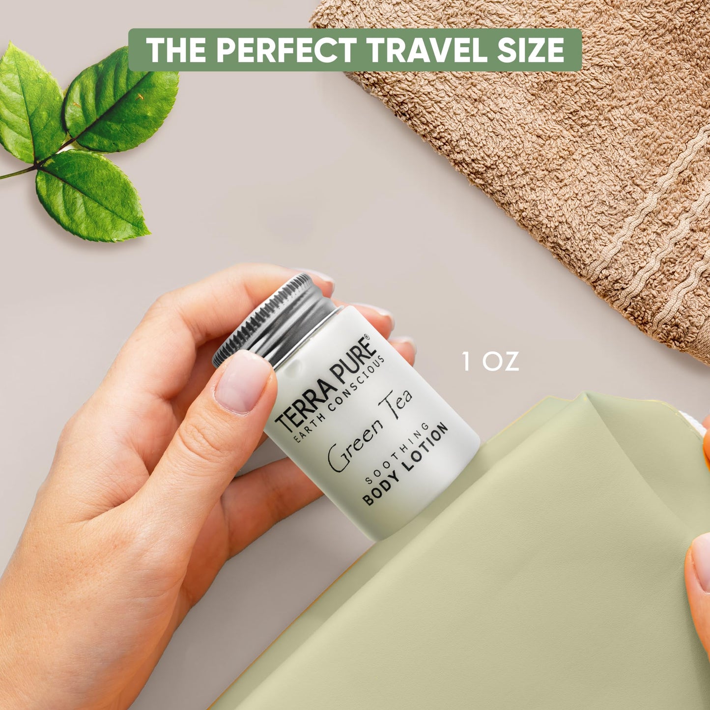 Terra Pure Travel Size Hotel Body Lotion 300 Count 1 oz Bottles Guest Amenities for Hotels Vacation Rentals and Short Term Rentals Paraben Free Green Tea Scent Infused with Aloe and Olive Oil