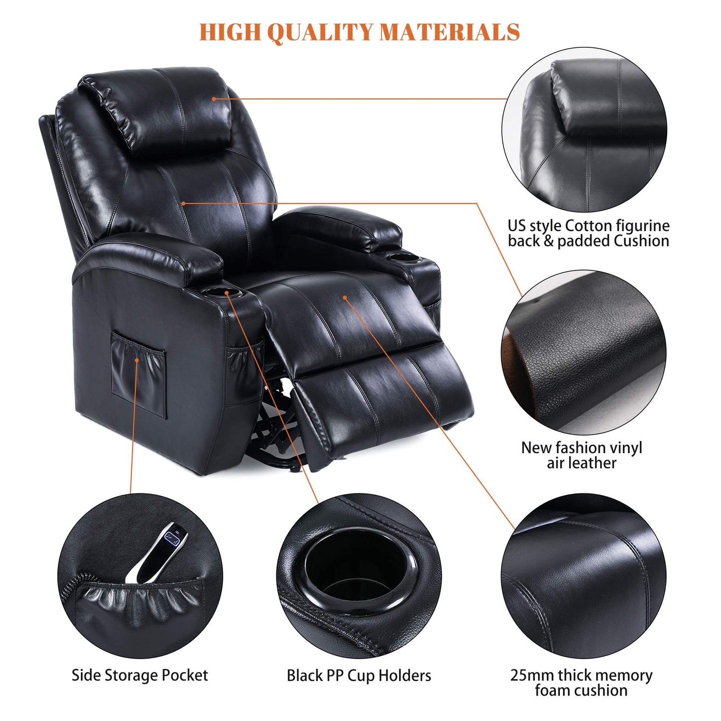 S*MAX Lift Chairs Recliners for Elderly Power Recliner Chairs Full Air Leather Electric Recliner Chairs Side Pockets USB Charge Port and Remote Control Power Lift Recliners Black