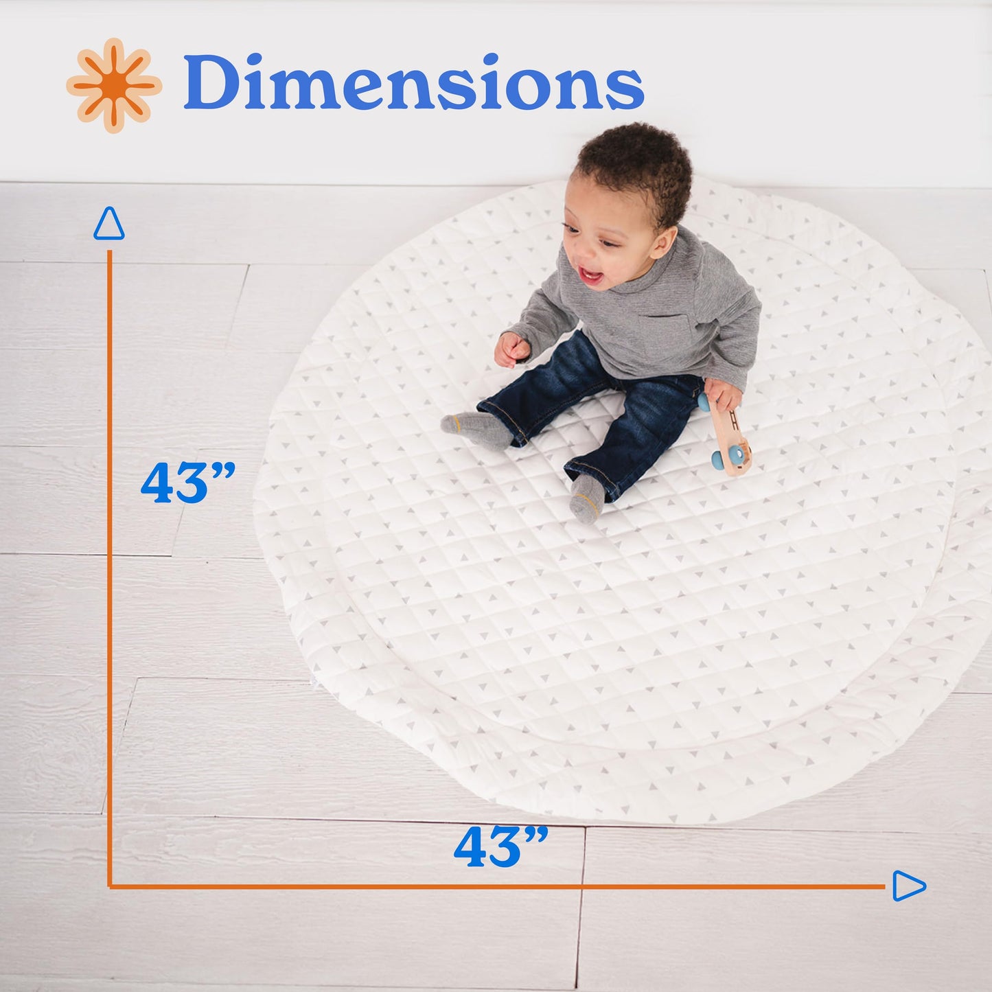 Round Baby Play Mat for Floor, 43" Reversible Tummy Time & Crawling Mat, Soft Cushioned Cotton Baby Playmat, Foldable & Machine Washable Activity Mat for Newborn to Toddler, Neutral Nursery & Playroom