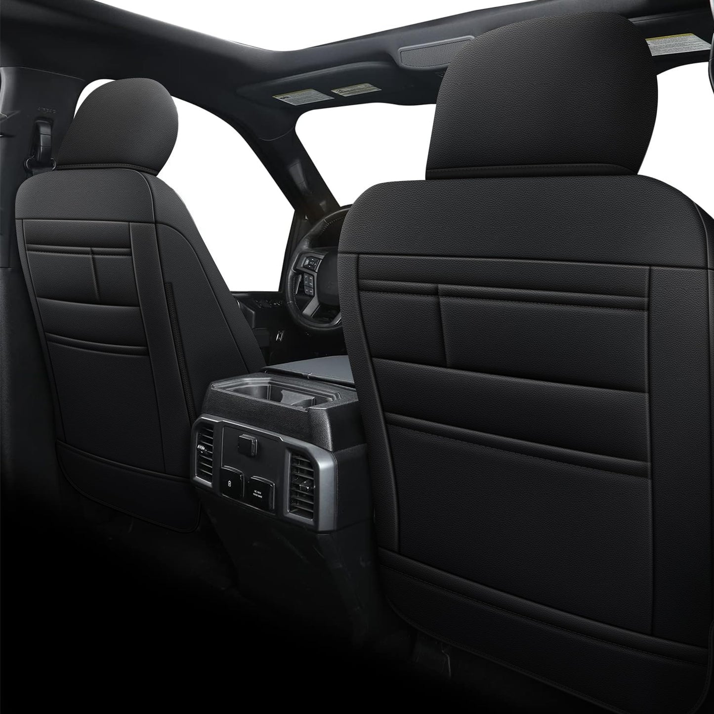 AOMSAZTO Seat Covers for Ford F150 XL XLT: 2015-2024 2025 SuperCrew & F250 F350 F450 2017-2024 Super Duty Crew Cab XL XLT, Custom Fit Full Set Faux Leather Black