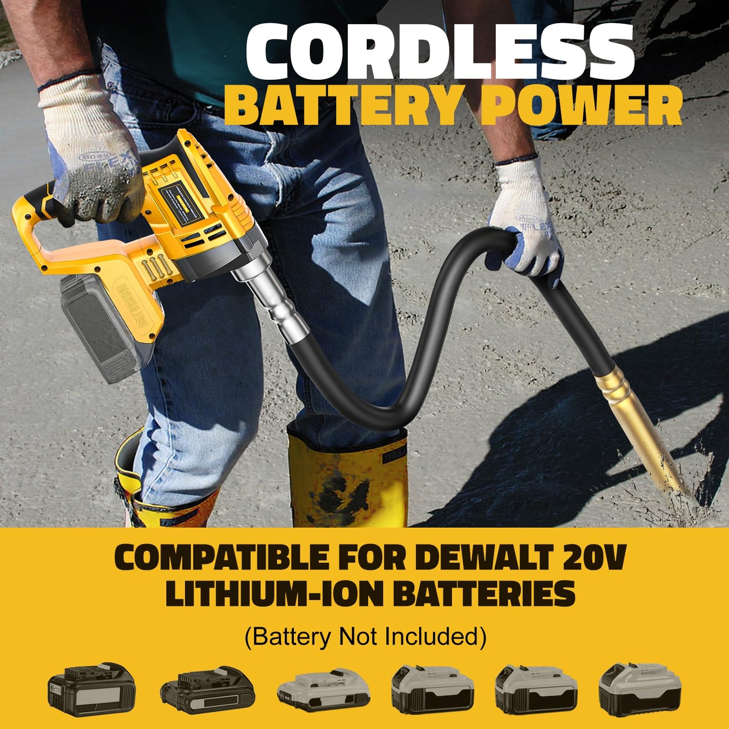 LIVOWALNY Handheld Concrete Vibrating Tool Compatible with Dewalt 20V Battery, 600W Cordless Electric Concrete Vibrator with 3.8ft Shaft Rod,6000RPM Portable Pencil Cement Vibrarator Remove Air Bubble