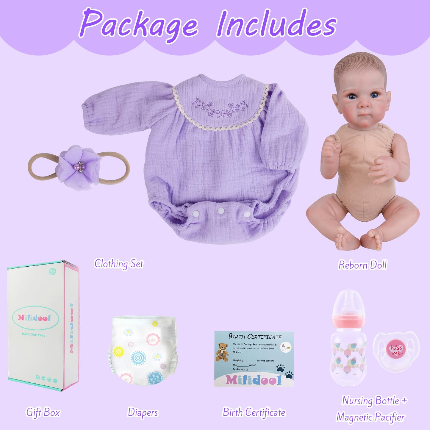 Milidool Lifelike Reborn Baby Dolls- 20Inch Cute Soft Vinyl Realistic Baby Doll Poseable Real Life Baby Dolls with Complete Accessories for 3+ Years Old Gifts