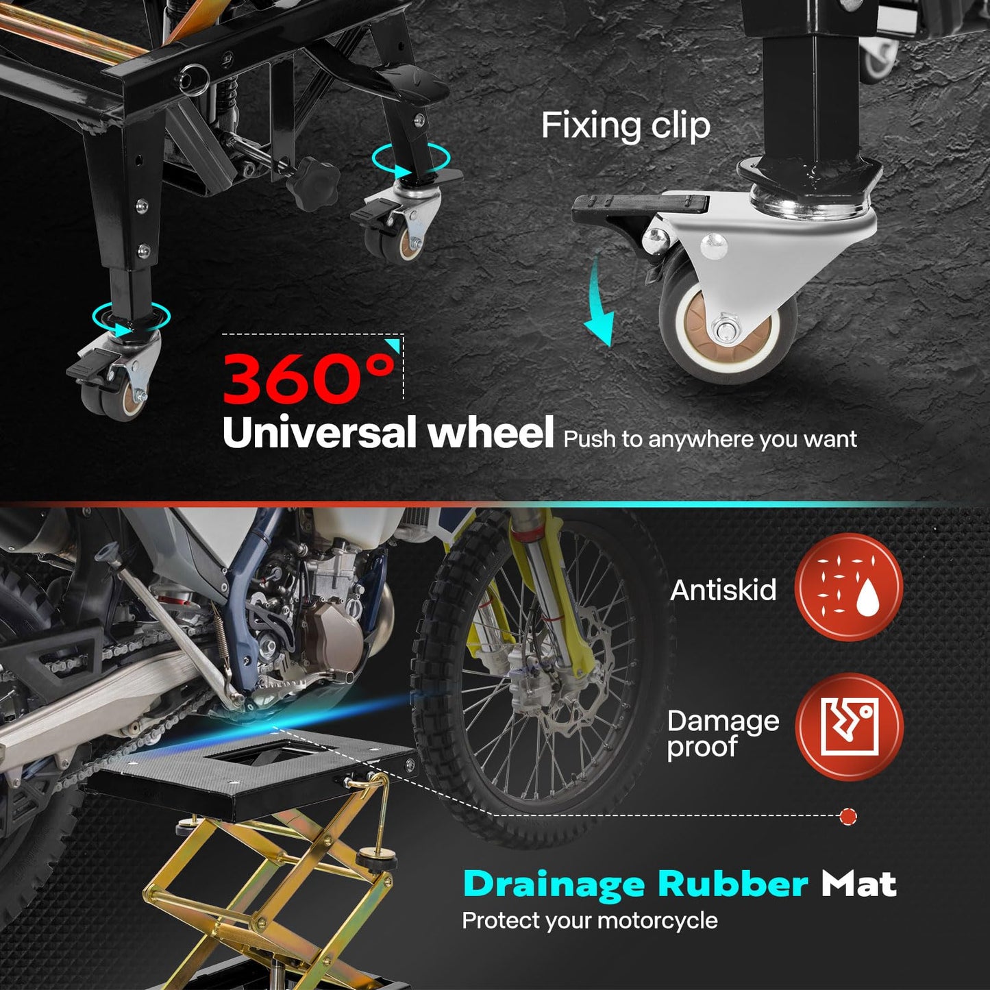 VIVOHOME 350 Lbs Heavy Duty Hydraulic Motorcycle Lift Jack, ATV Dirt Bike Foot Operated Scissor Stand Table with 4 Wheels and Removable Stopper, Black
