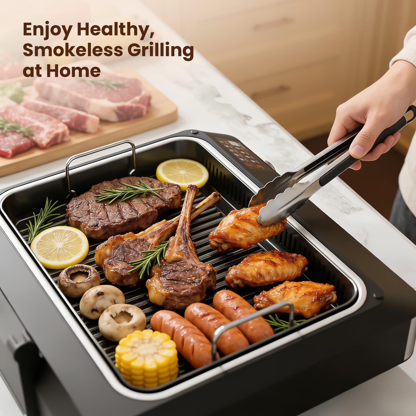 Kismile 2-in-1 Griddle and Indoor Grill,Electric Smokeless Grill with Temperature Control,Removable Plate,Portable Smoke-Free Griddle for Indoor Steaks,Vegetables,Family Cooking