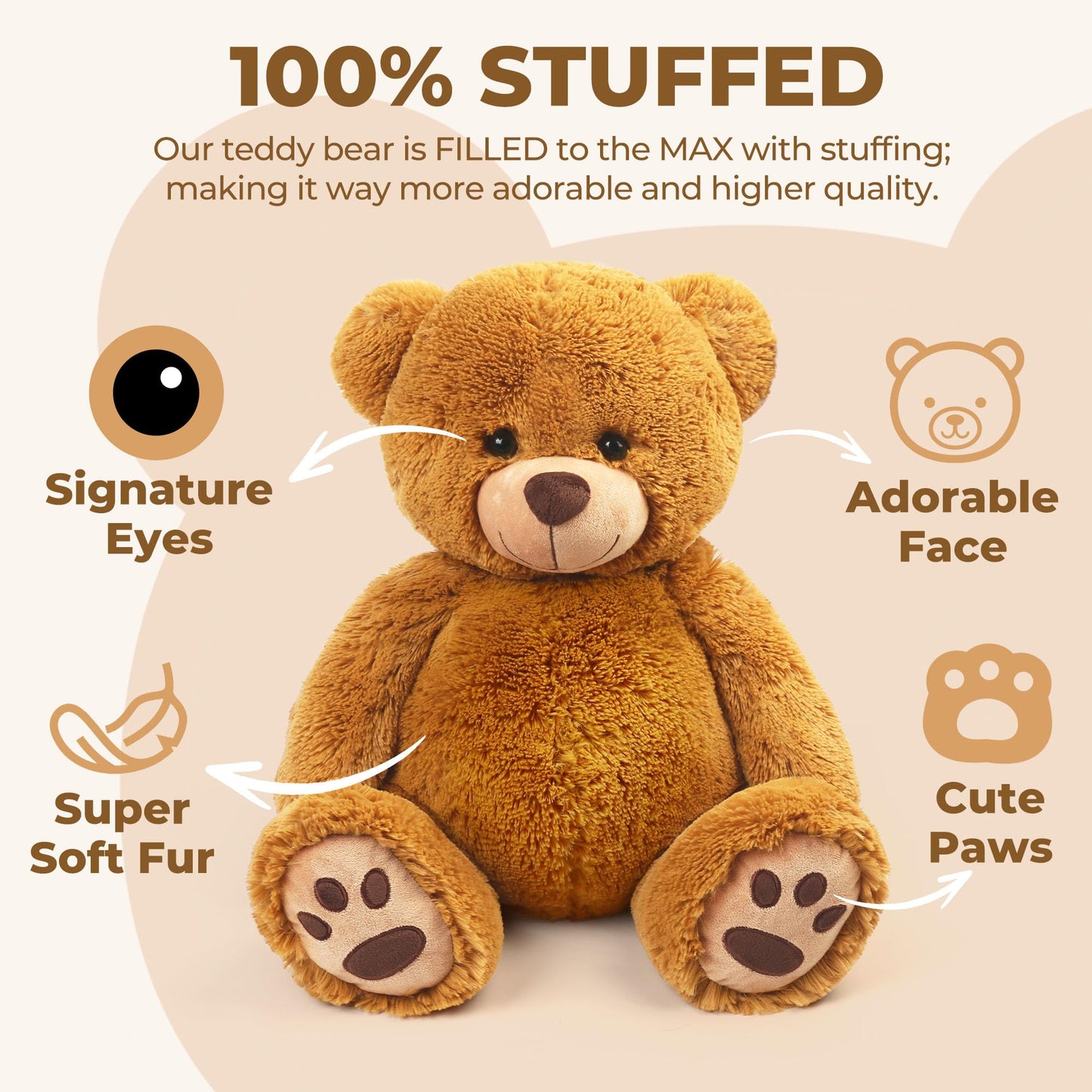 LotFancy 20'' Teddy Bear Stuffed Animals, Soft Cuddly Cute Plushies, Plush Toys with Footprint Design, Stuffed Animals for Girls Kids Baby Toddlers, Baby Shower Easter Birthday Gift Decor, Brown