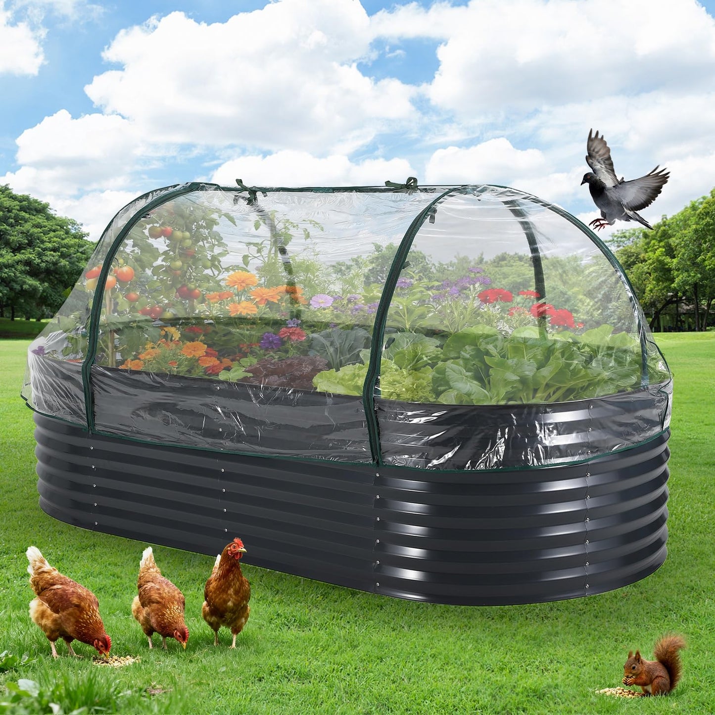 PeakPursuit Galvanized Raised Garden Bed Kit Large Durable Planter Raised Beds 8'x4'x2' for Vegetables Outdoor Metal Garden Raised Beds with Reinforced Design, Optimal Drainage & Easy Assembly