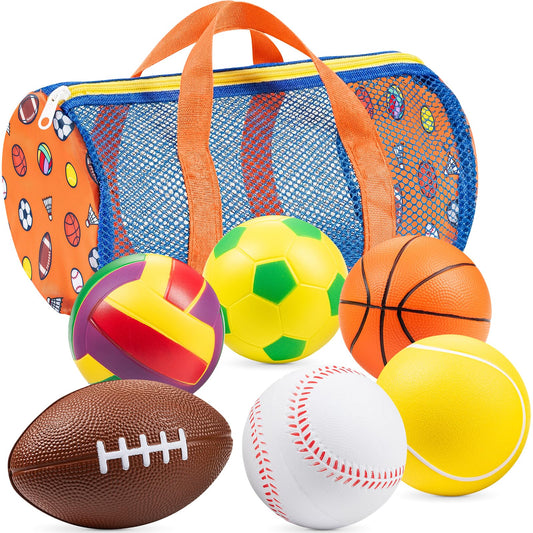 KiddieLoot Sports Balls for Toddlers 1-3, 6 Piece Soft Sports Balls with Soccer, Basketball, Football, Baseball, Tennis & Volleyball - Toddler Boys & Girls Ball Toy Gift