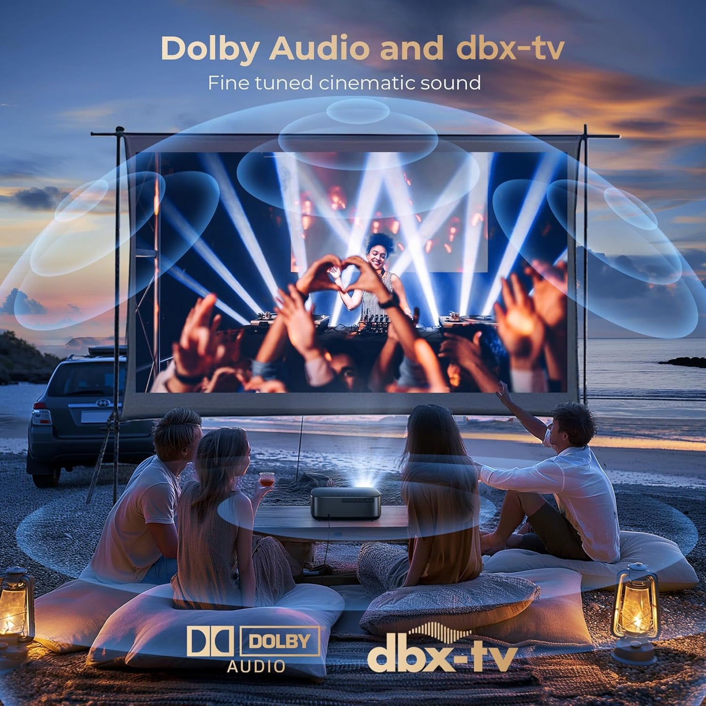 [1200 ANSI & Audio by dbx-tv] Alvar Projector with WiFi 6 and Bluetooth, 30W Speakers, Built in NetfIix App & DoIby Audio Outdoor Proyector, Auto Focus & Keystone Native 1080P Smart Projector, Black