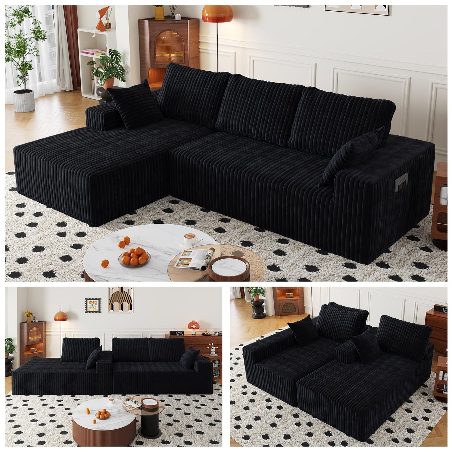 108" Cloud Sectional Couch with L-Shape Chaise,4 Seat Modern Modular Sofa with Deep Seat,Upholstered Couches for Living Room Bedroom, Boneless Couch