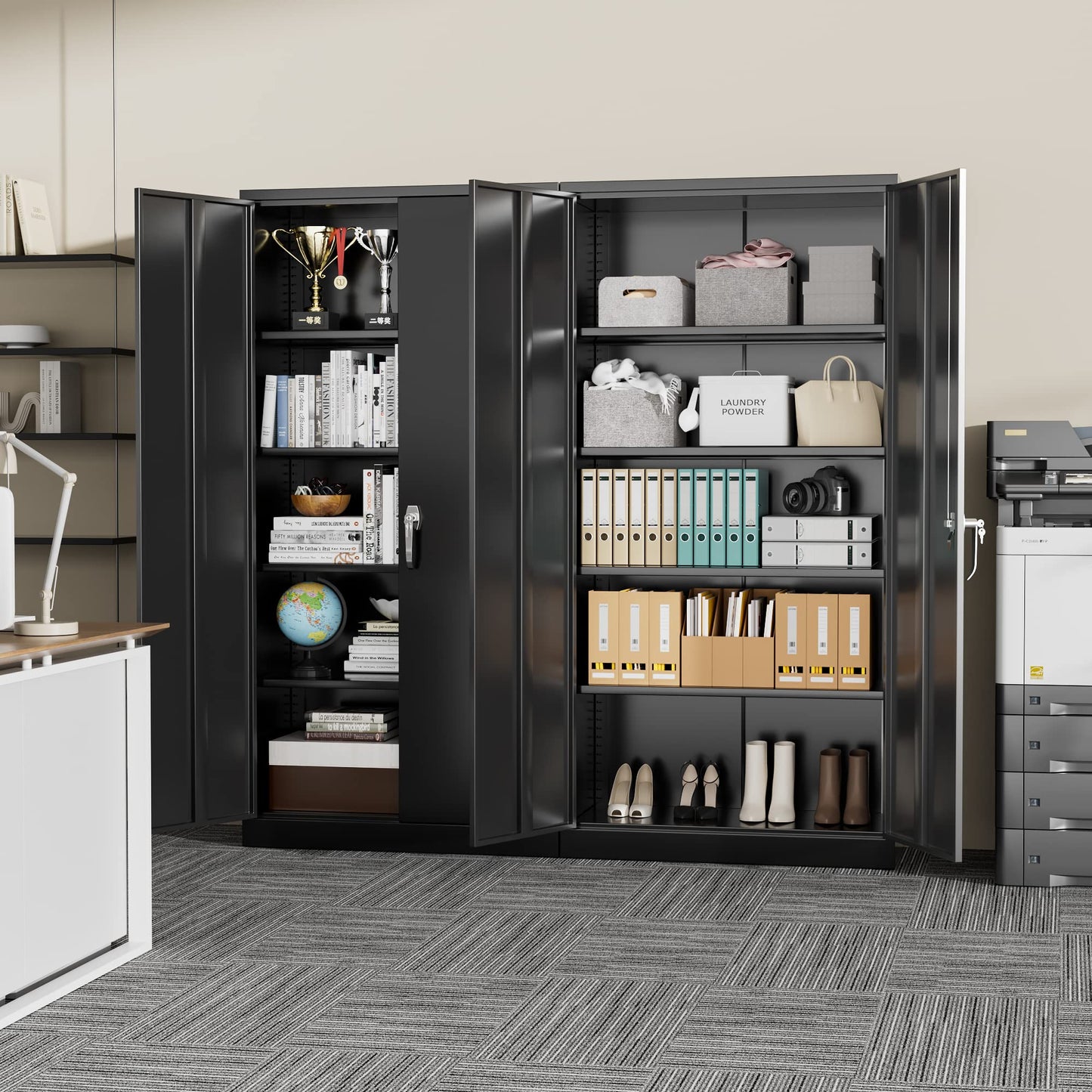 Greenvelly Steel SnapIt Storage Cabinet, 72" Locking Metal Garage Storage Cabinet with 4 Adjustable Shelves, 2 Doors and Lock for File, Office, Garage, Home (Black)