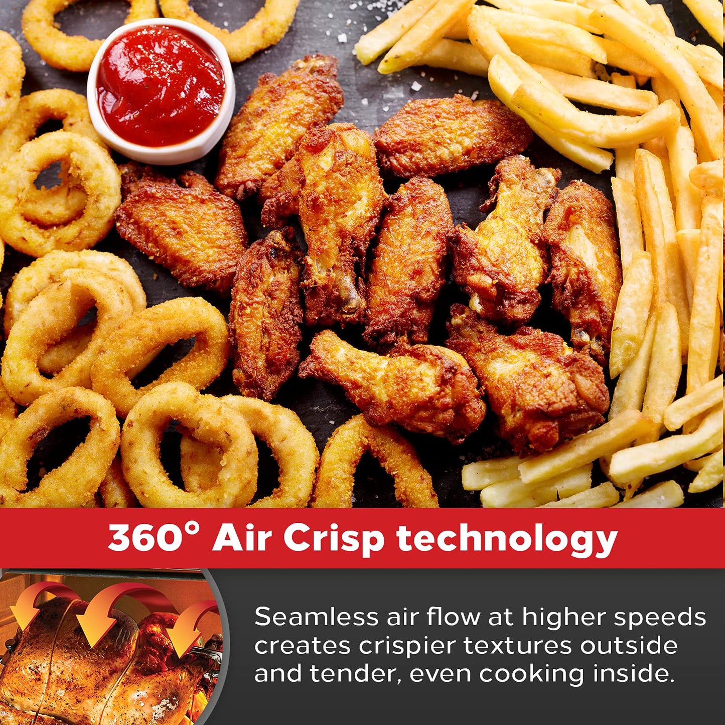 Emeril Lagasse Everyday 360 Stainless Steel Air Fryer, 360° Quick Cook Technology, XL capacity, 9-in-1, 12 Pre-Set Cooking Functions including Bake, Rotisserie, Broil, Pizza, Slow Cook, Toaster