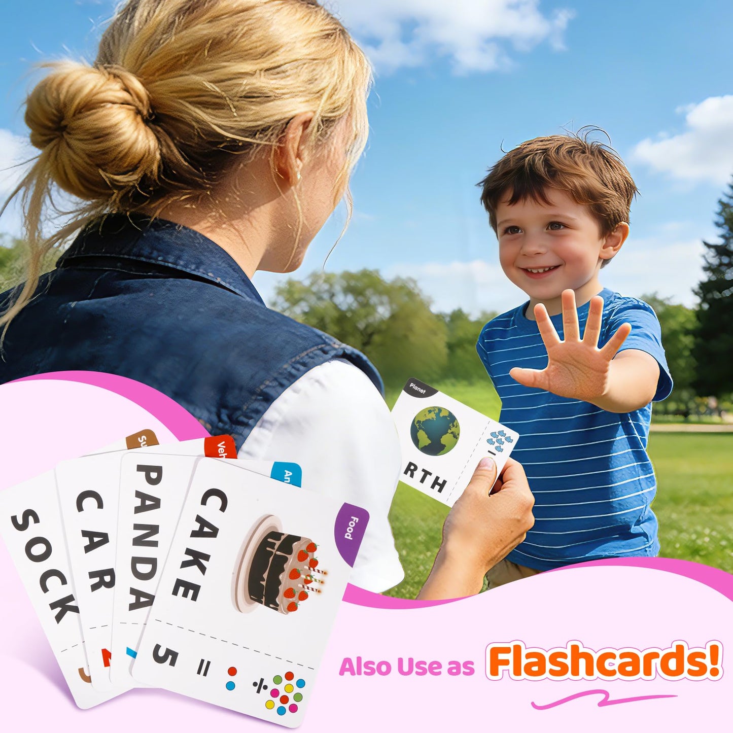 ACGROW Educational & Learning Toys for Kids, 3-8 Years Old Matching Games with Letter & Math Flash Cards, Christmas Birthday Gifts for Preschool Boys Girls Grandkids- Pink