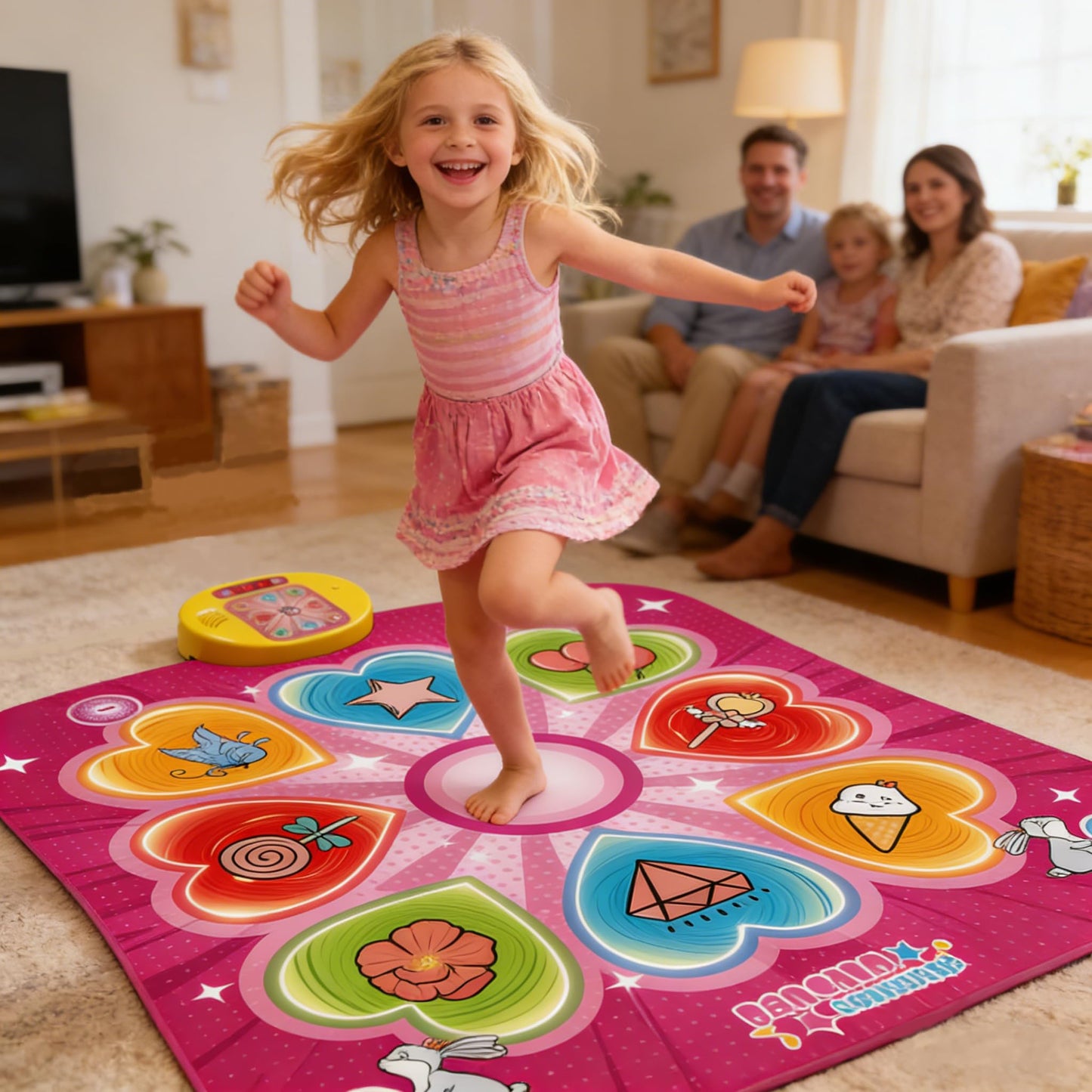 PLAMILOY Dance Mat for Kids, Light-up Rhythm Step Game Mat, Electronic Music Game Pad with LED Lights, Built-in Music, 5 Challenge Levels, Adjustable Volume, Ideal Gift for Girls Boys Ages 3-12