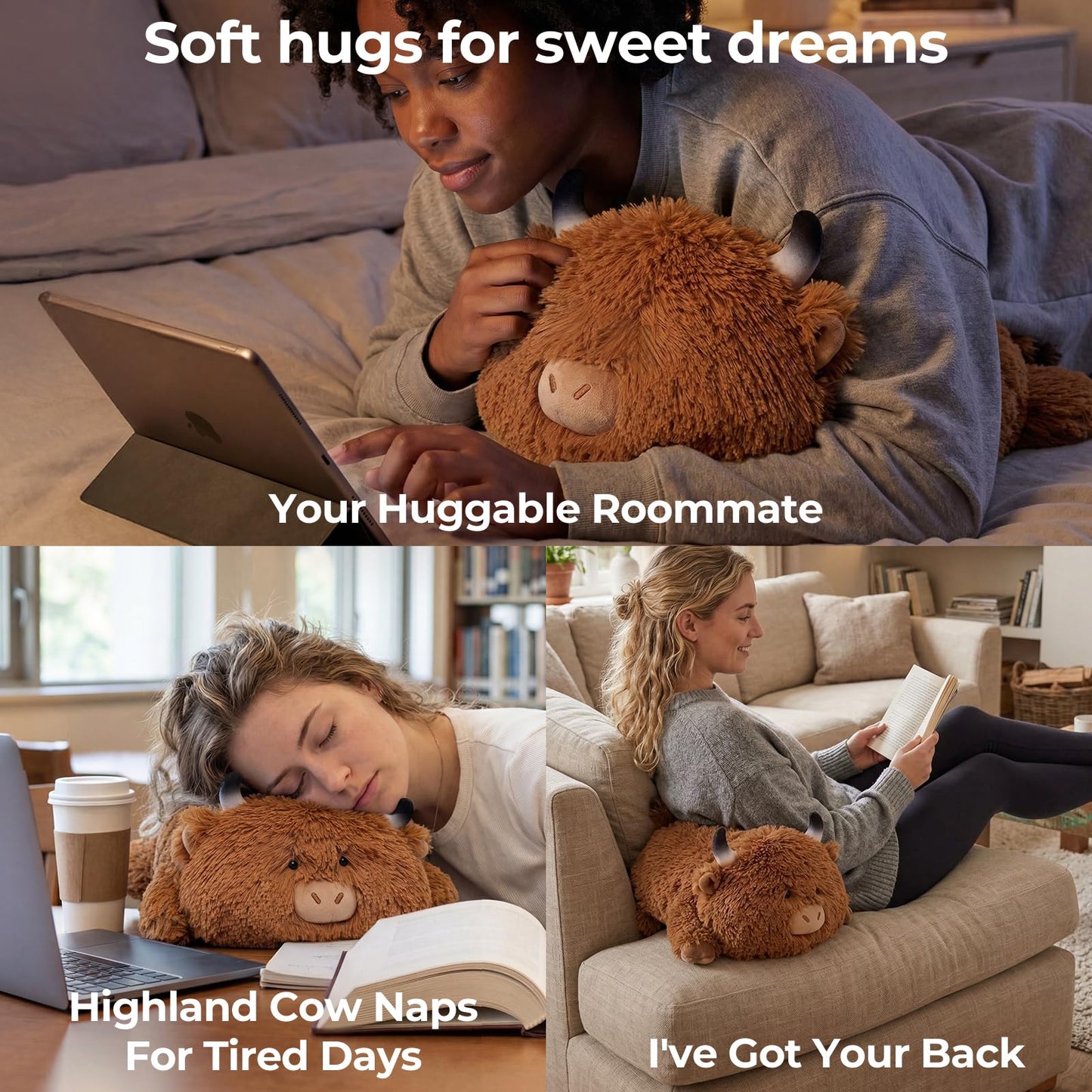 Mewaii Cute Highland Cow Plush Pillow, Kawaii Plushies Highland Cow Stuffed Animals, Squishy Plushies, Cuddle Plush Pillow for Kids & Girls (13 Inch)