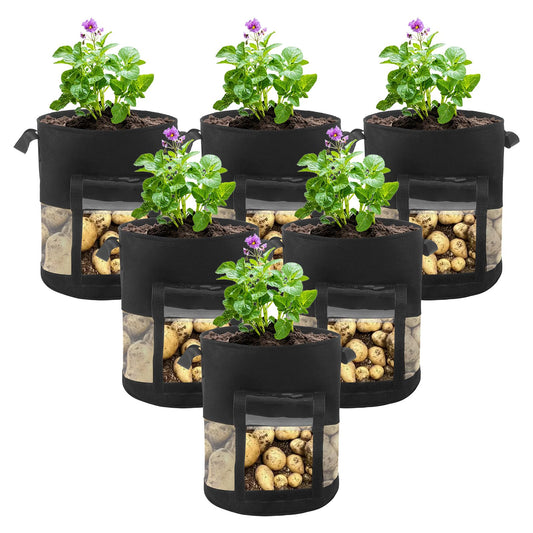 6 Pack 10 Gallon Visible Potato Grow Bags, Thickened Nonwoven Fabric Pots Potato Growing Containers with Handles & Visible Flap, Plant Grow Bags for Growing Potatoes, Tomatoes, Flowers, and Vegetables