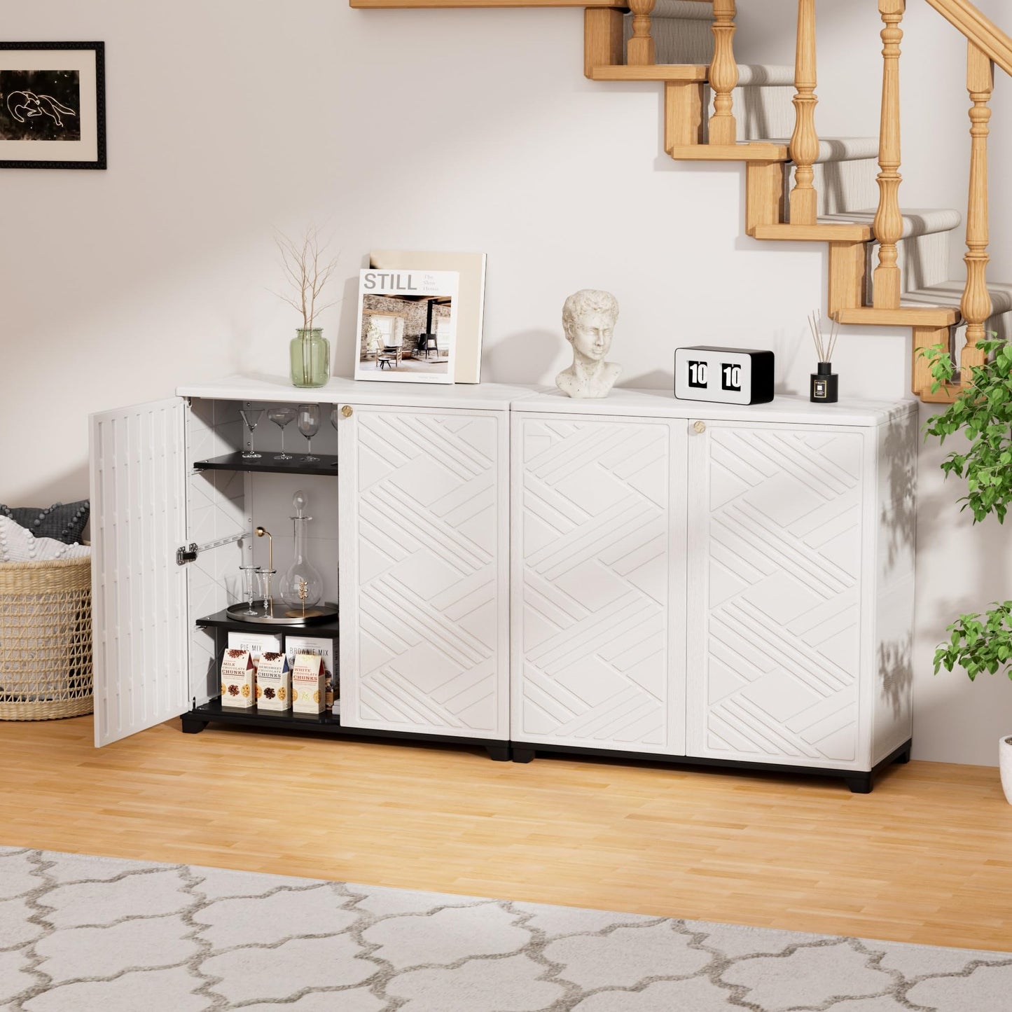 Mrosaa Storage Box Outdoor Caninet,Resin Indoor Storage Box Waterproof,Outdoor Storage Cabinets for Patio/Garden/Backyard(with 1 Shelf)-White